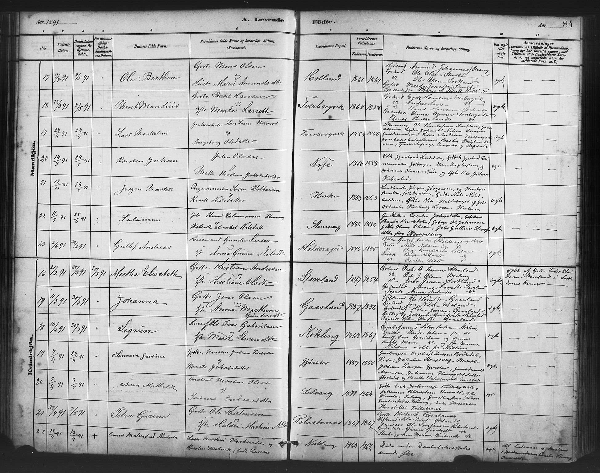 Finnås sokneprestembete, AV/SAB-A-99925/H/Ha/Haa/Haac/L0001: Ministerialbok nr. C 1, 1881-1894, s. 84