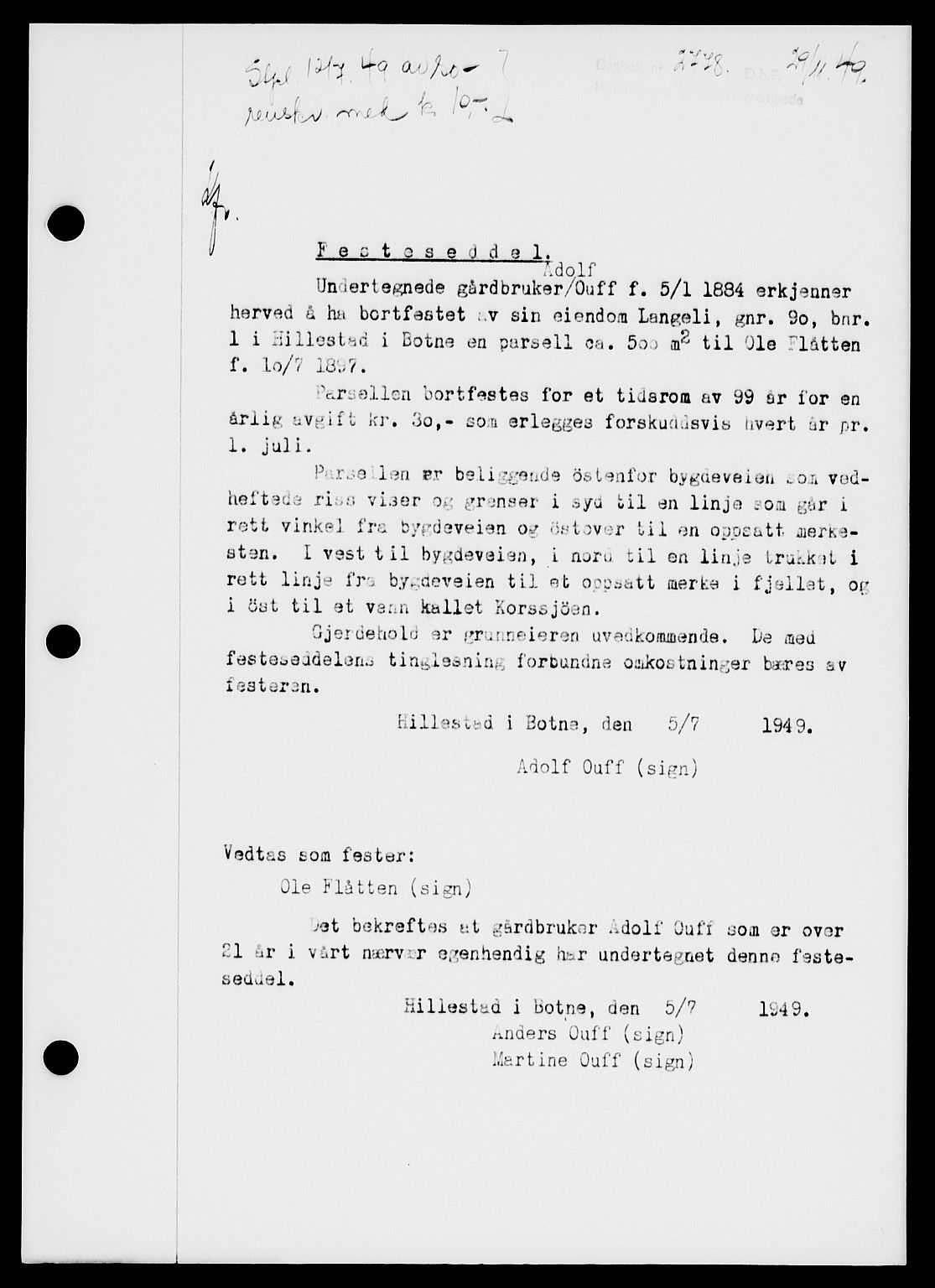 Holmestrand sorenskriveri, SAKO/A-67/G/Ga/Gaa/L0068: Pantebok nr. A-68, 1949-1950, Dagboknr: 2778/1949