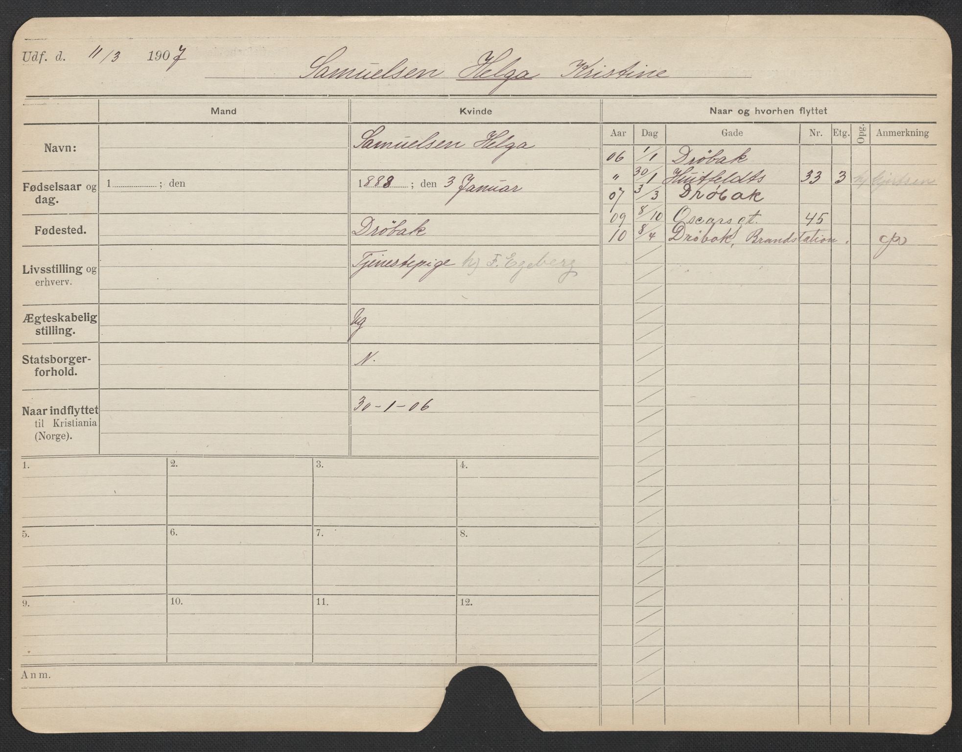 Oslo folkeregister, Registerkort, AV/SAO-A-11715/F/Fa/Fac/L0023: Kvinner, 1906-1914, s. 600a