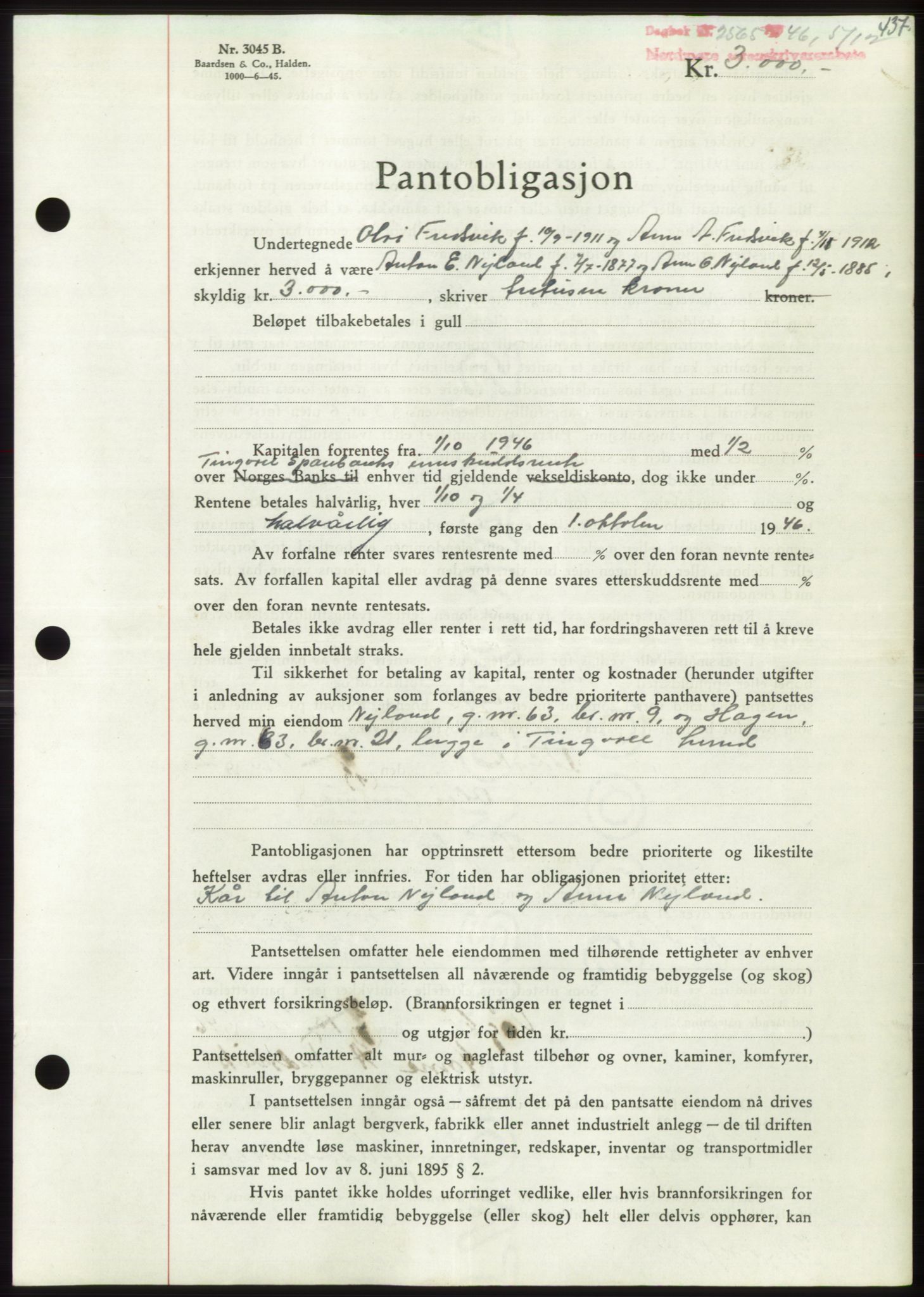 Nordmøre sorenskriveri, AV/SAT-A-4132/1/2/2Ca: Pantebok nr. B95, 1946-1947, Dagboknr: 2565/1946