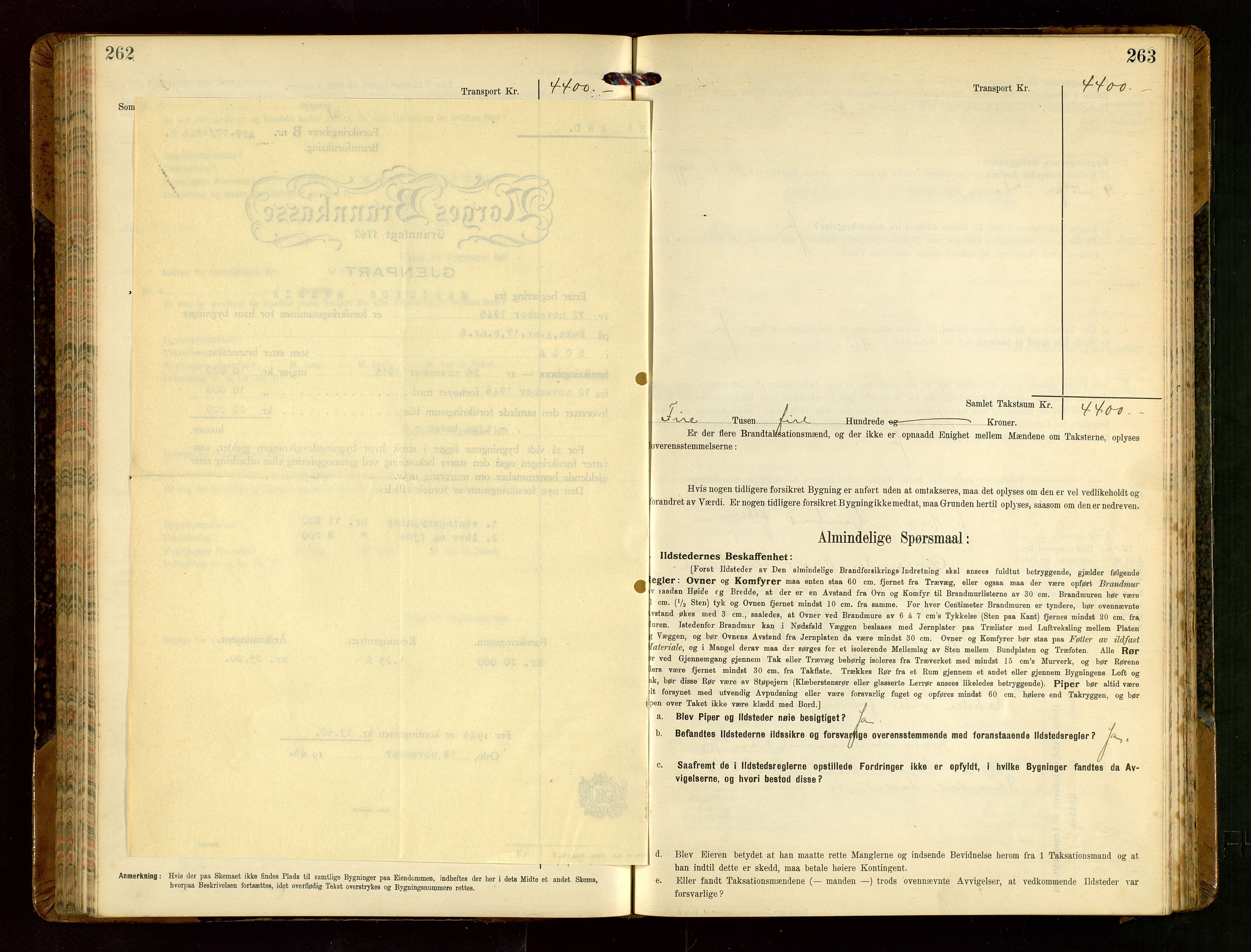 Håland lensmannskontor, AV/SAST-A-100100/Gob/L0004: Branntakstprotokoll - skjematakst. Register i boken., 1913-1915, s. 262-263