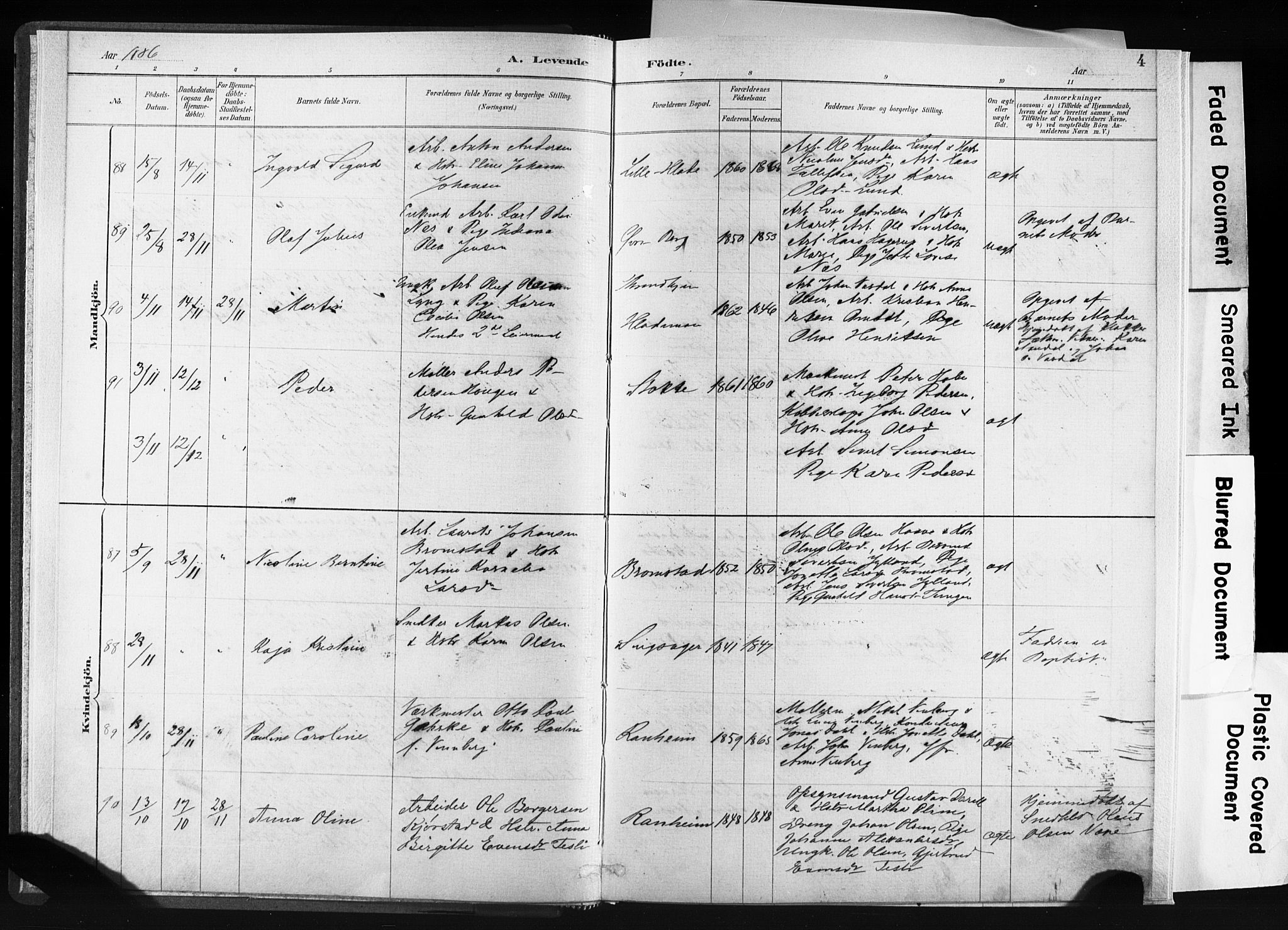Ministerialprotokoller, klokkerbøker og fødselsregistre - Sør-Trøndelag, SAT/A-1456/606/L0300: Ministerialbok nr. 606A15, 1886-1893, s. 4