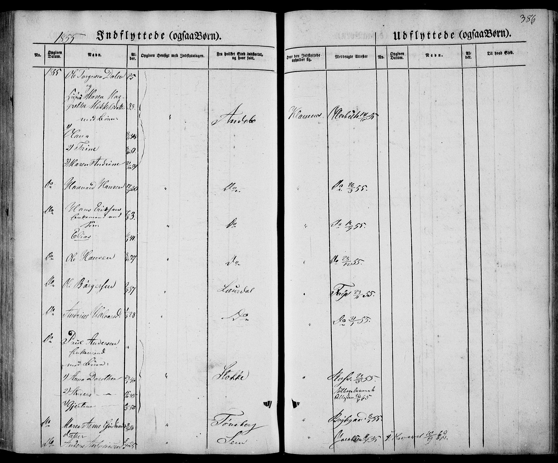 Sandar kirkebøker, AV/SAKO-A-243/F/Fa/L0006: Ministerialbok nr. 6, 1847-1860, s. 386