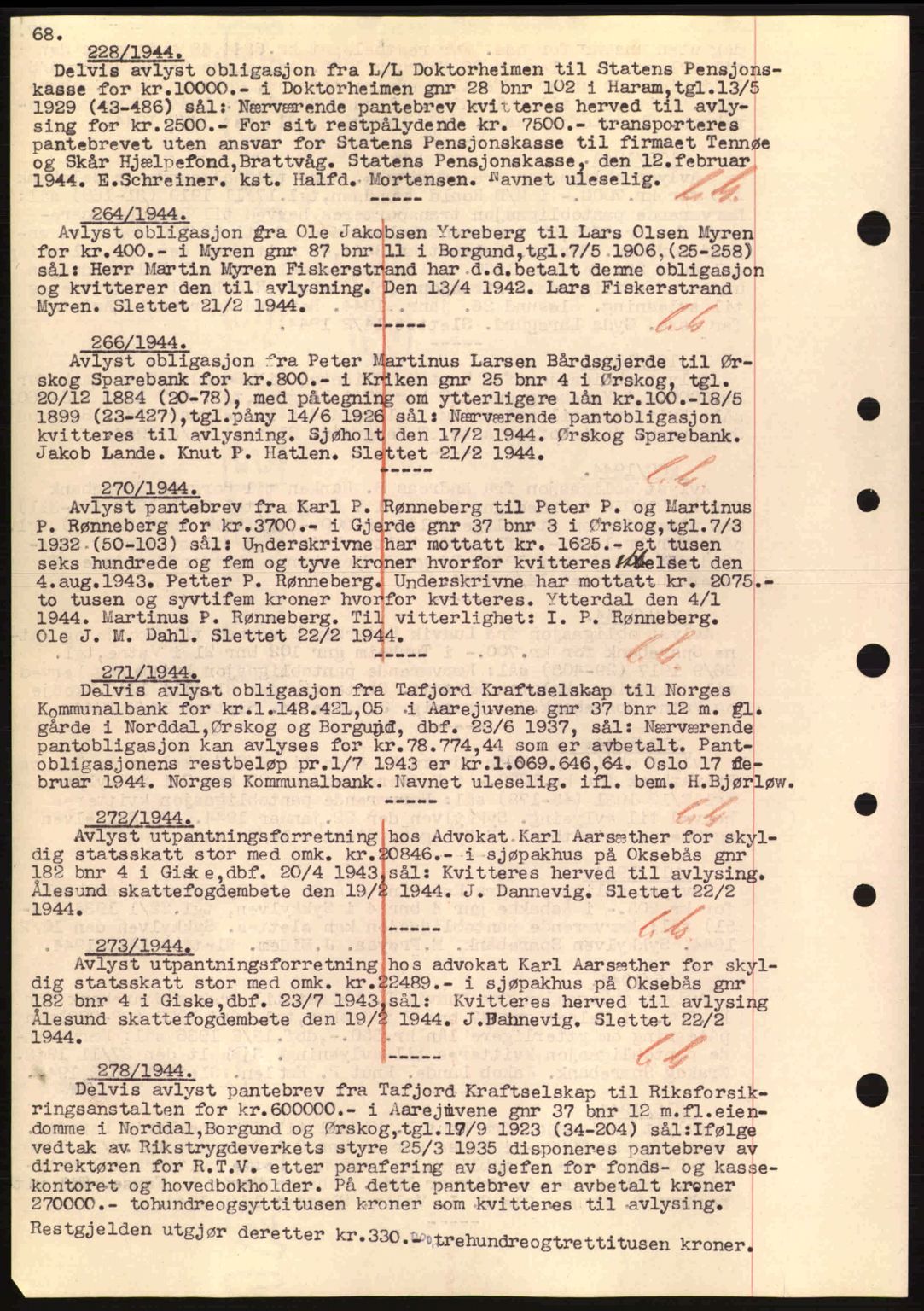 Nordre Sunnmøre sorenskriveri, SAT/A-0006/1/2/2C/2Ca: Pantebok nr. B1-6, 1938-1942, Dagboknr: 228/1944