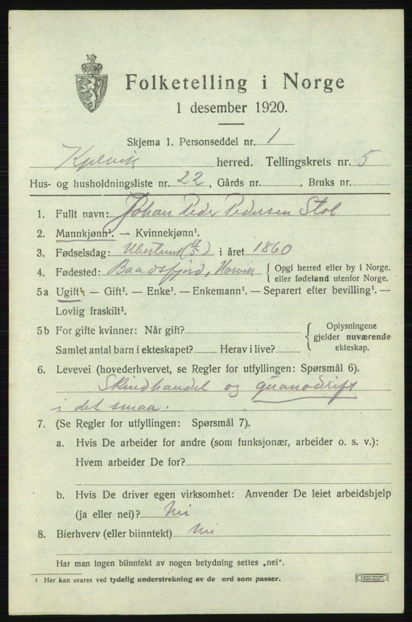 SATØ, Folketelling 1920 for 2019 Kjelvik herred, 1920, s. 2559