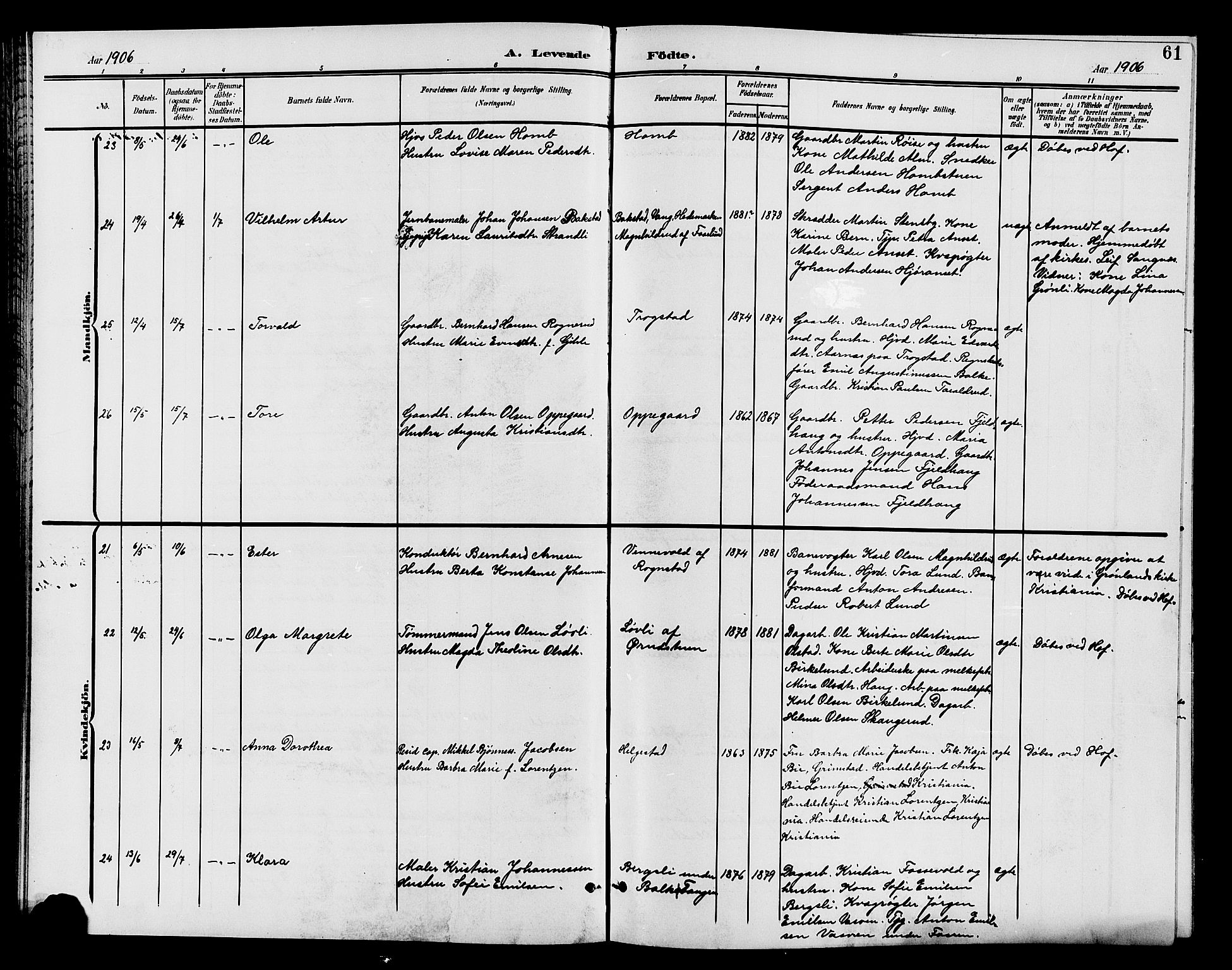 Østre Toten prestekontor, AV/SAH-PREST-104/H/Ha/Hab/L0007: Klokkerbok nr. 7, 1901-1912, s. 61