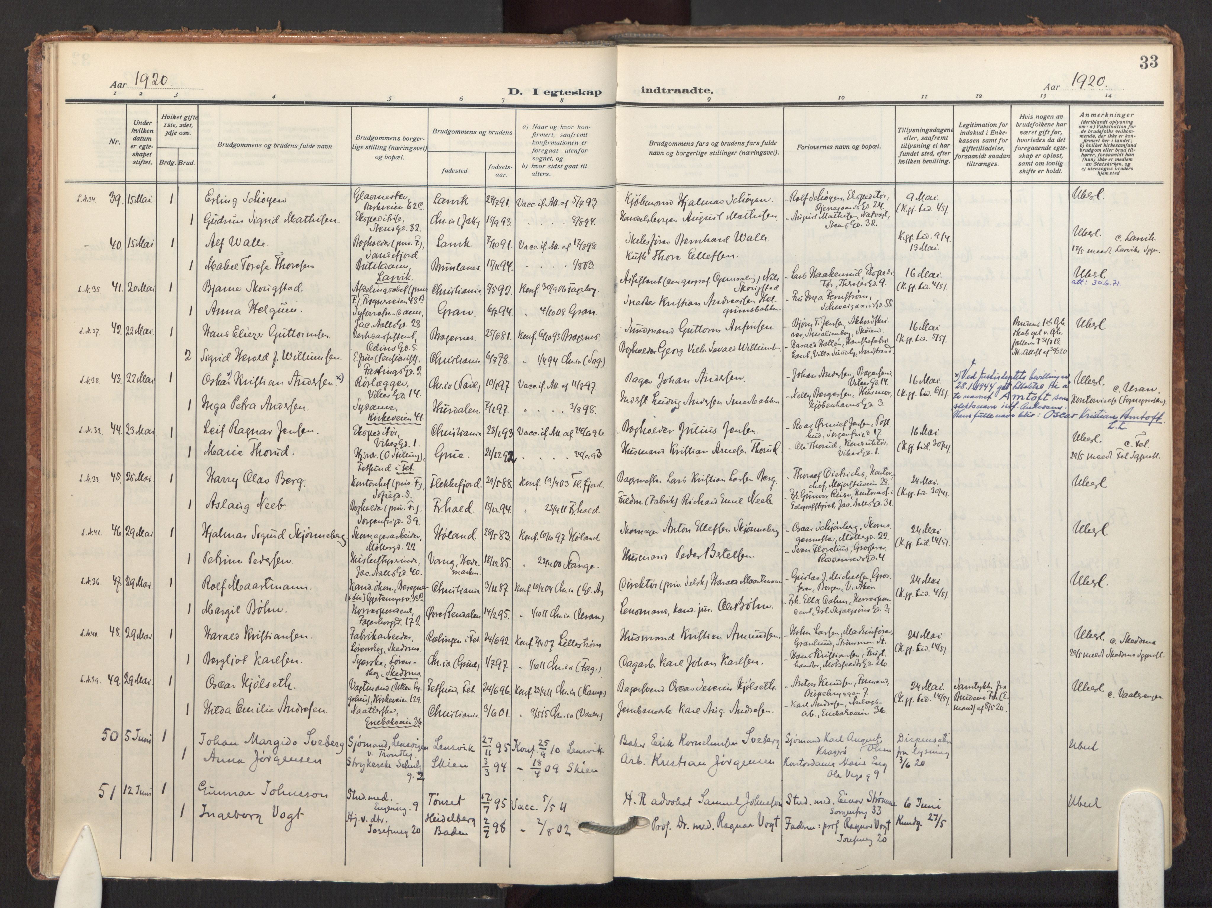 Fagerborg prestekontor Kirkebøker, AV/SAO-A-10844/F/Fa/L0007: Ministerialbok nr. 7, 1917-1934, s. 33