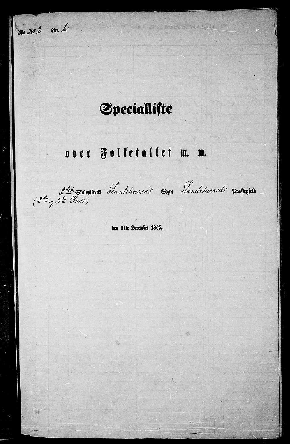 RA, Folketelling 1865 for 0724L Sandeherred prestegjeld, Sandeherred sokn, 1865, s. 65