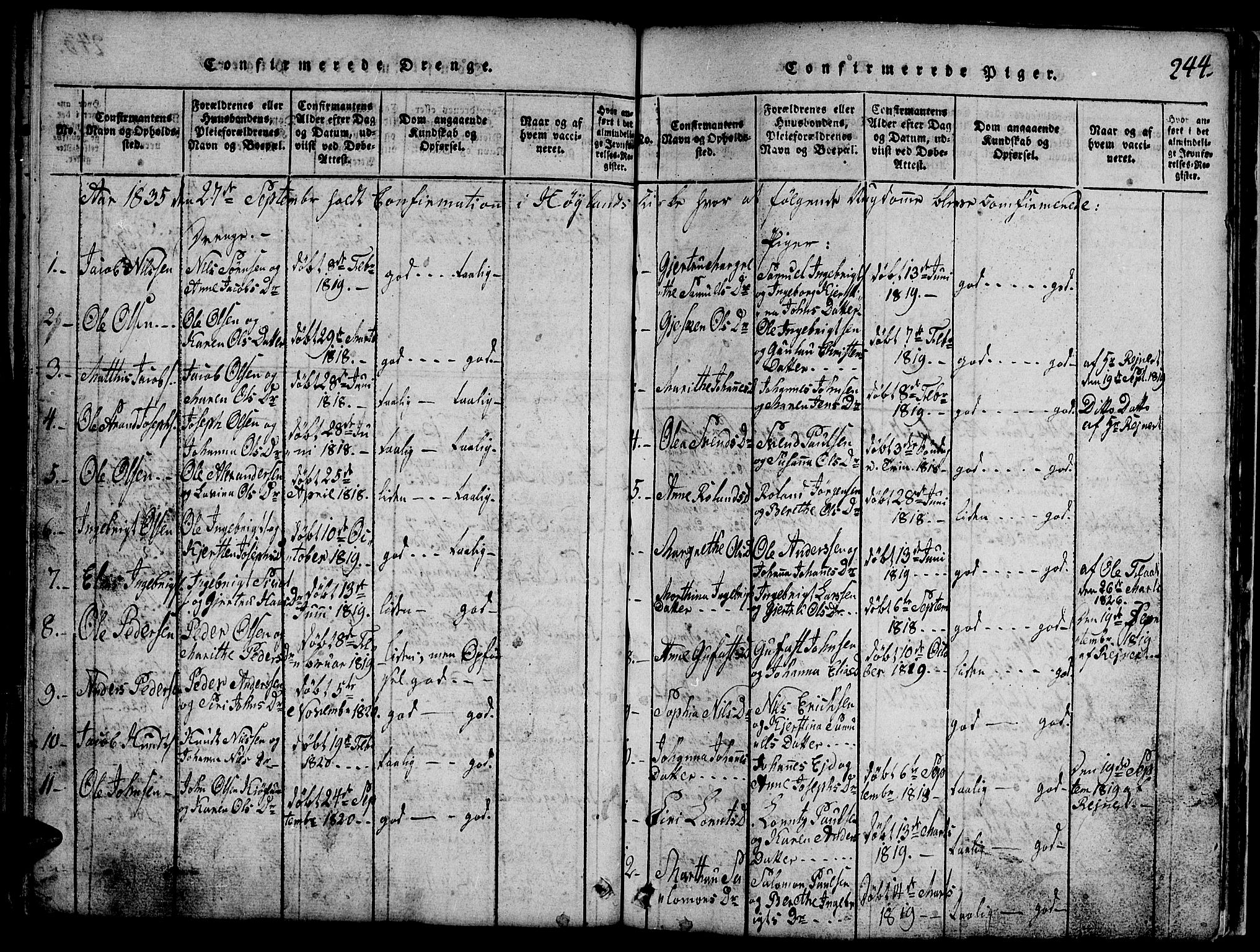 Ministerialprotokoller, klokkerbøker og fødselsregistre - Nord-Trøndelag, AV/SAT-A-1458/765/L0562: Klokkerbok nr. 765C01, 1817-1851, s. 244