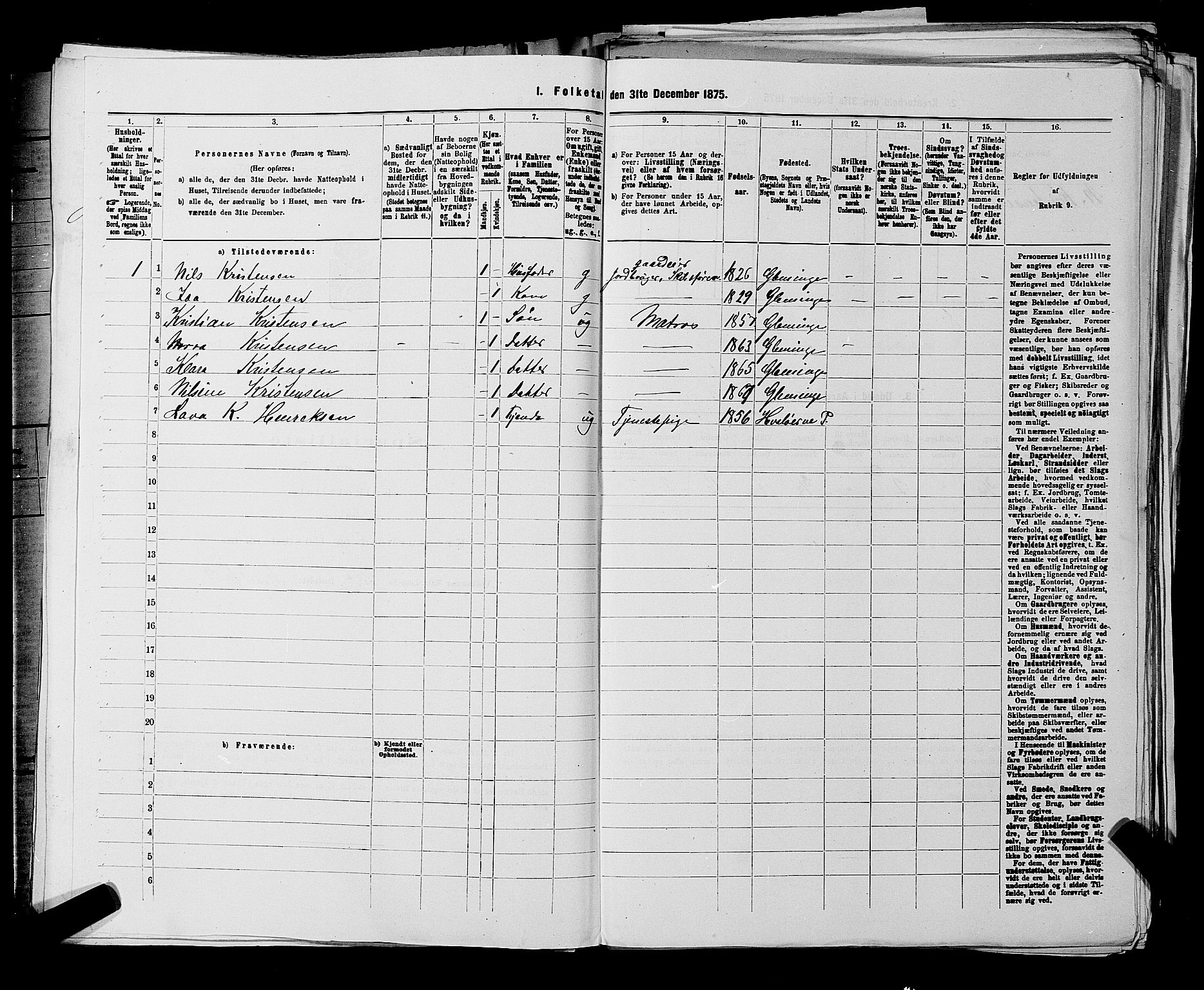 RA, Folketelling 1875 for 0132L Fredrikstad prestegjeld, Glemmen sokn, 1875, s. 117