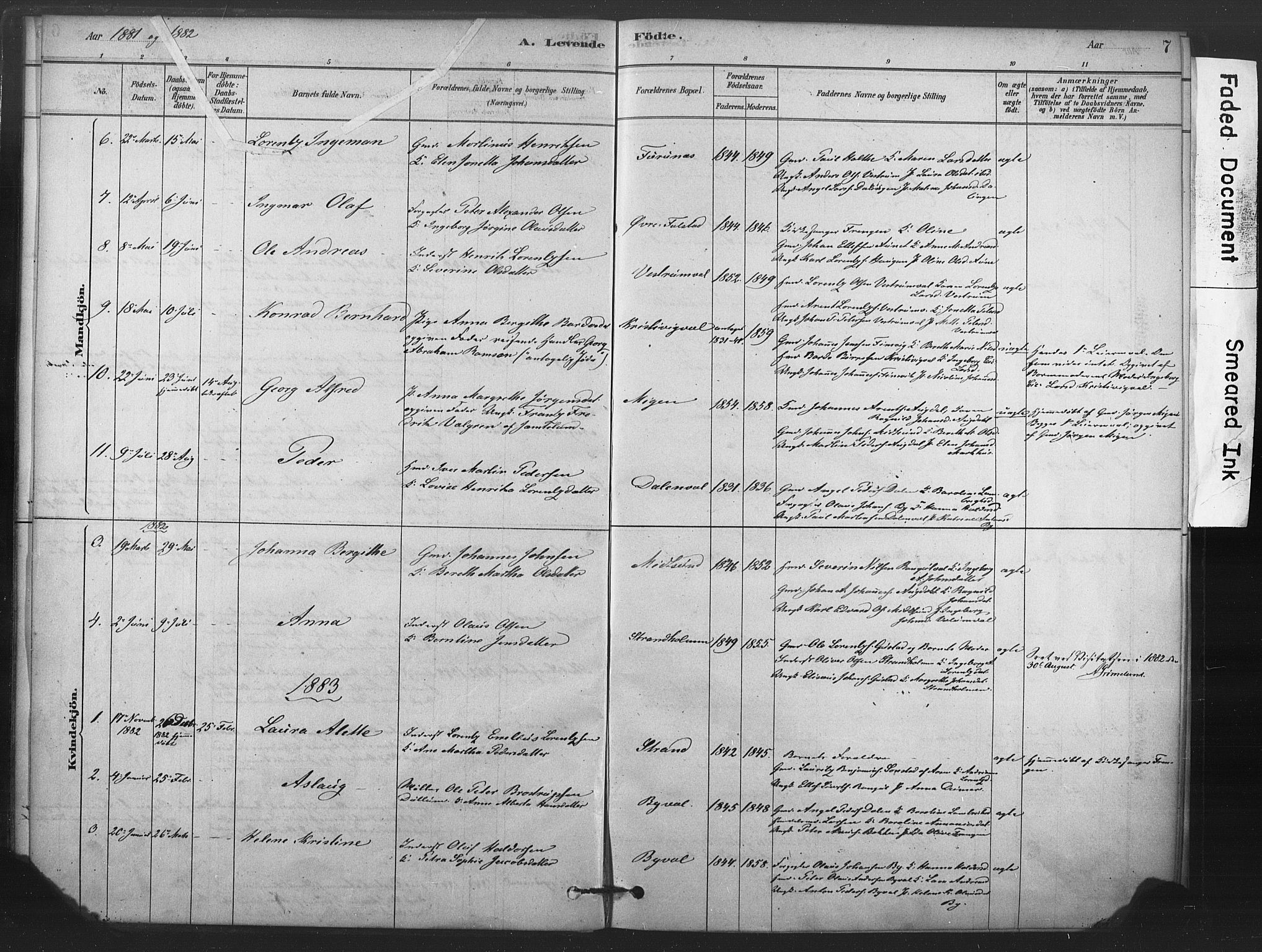 Ministerialprotokoller, klokkerbøker og fødselsregistre - Nord-Trøndelag, AV/SAT-A-1458/719/L0178: Ministerialbok nr. 719A01, 1878-1900, s. 7