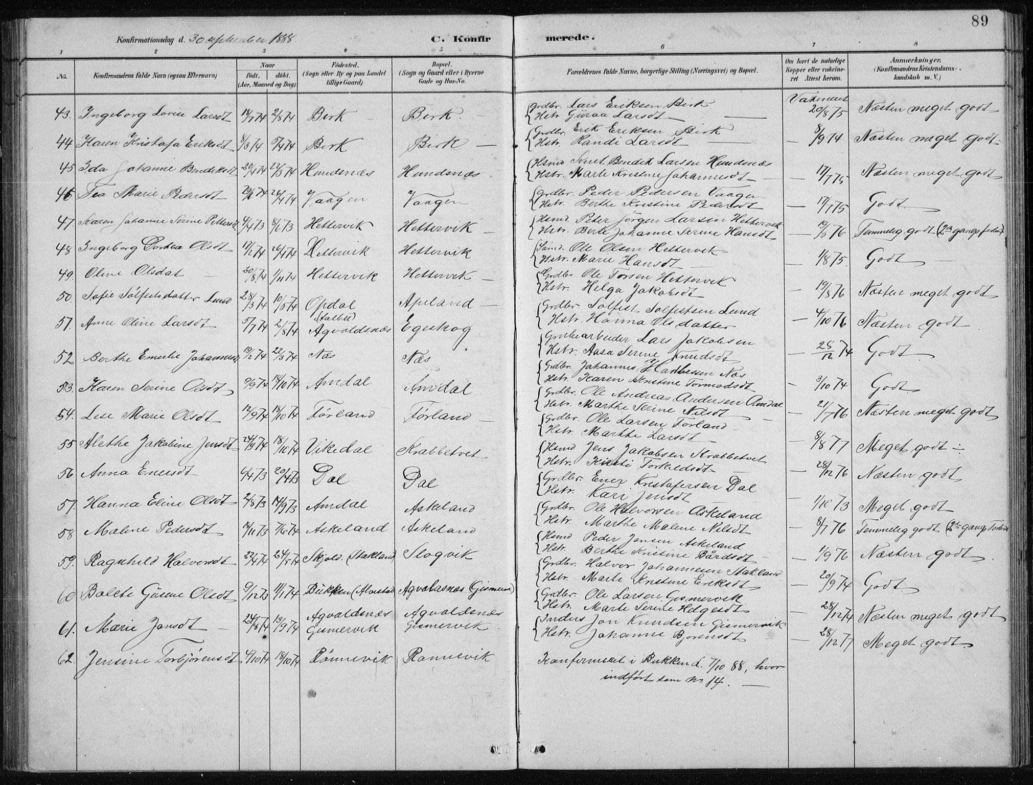 Tysvær sokneprestkontor, AV/SAST-A -101864/H/Ha/Hab/L0004: Klokkerbok nr. B 4, 1883-1896, s. 89