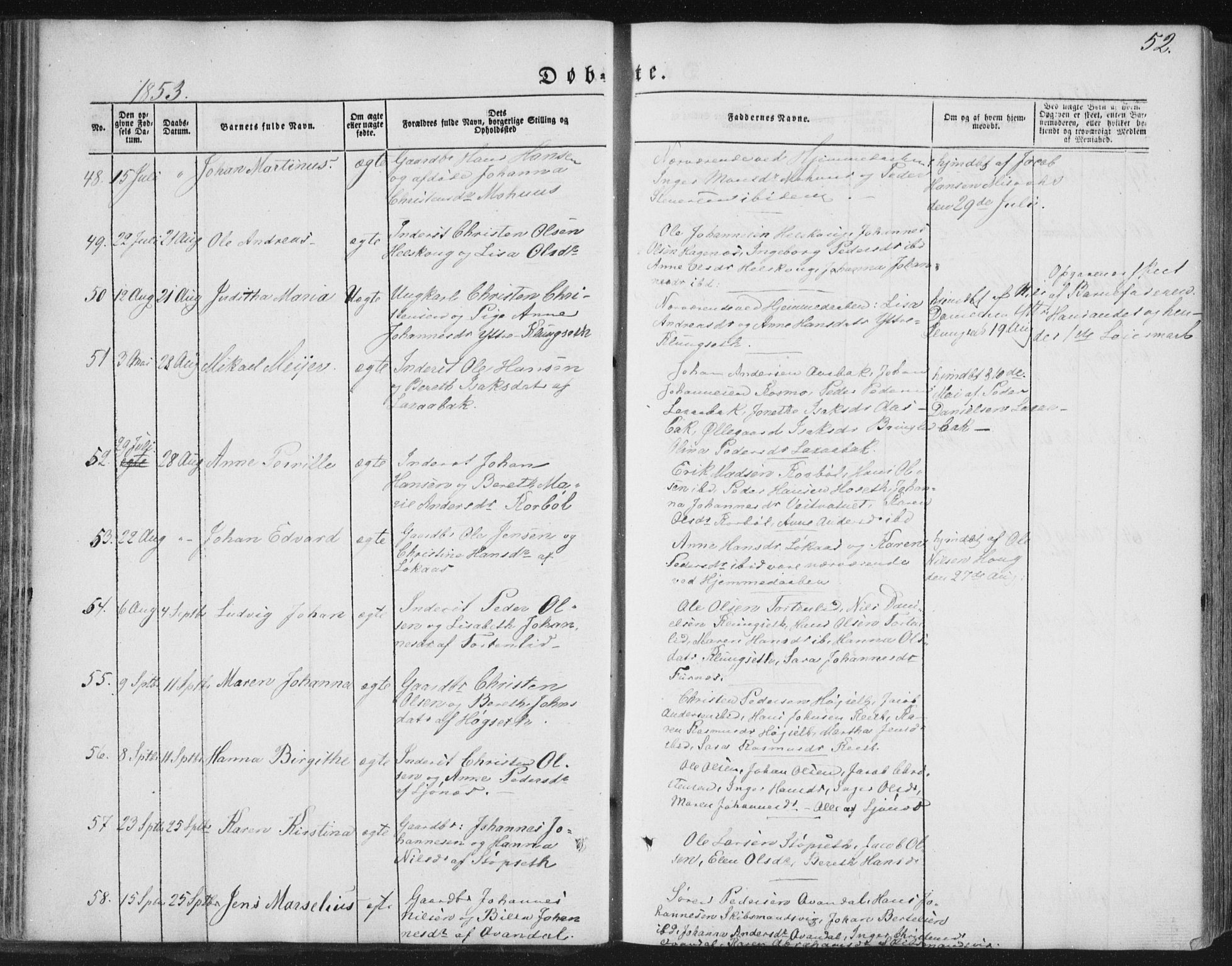 Ministerialprotokoller, klokkerbøker og fødselsregistre - Nordland, AV/SAT-A-1459/852/L0738: Ministerialbok nr. 852A08, 1849-1865, s. 52