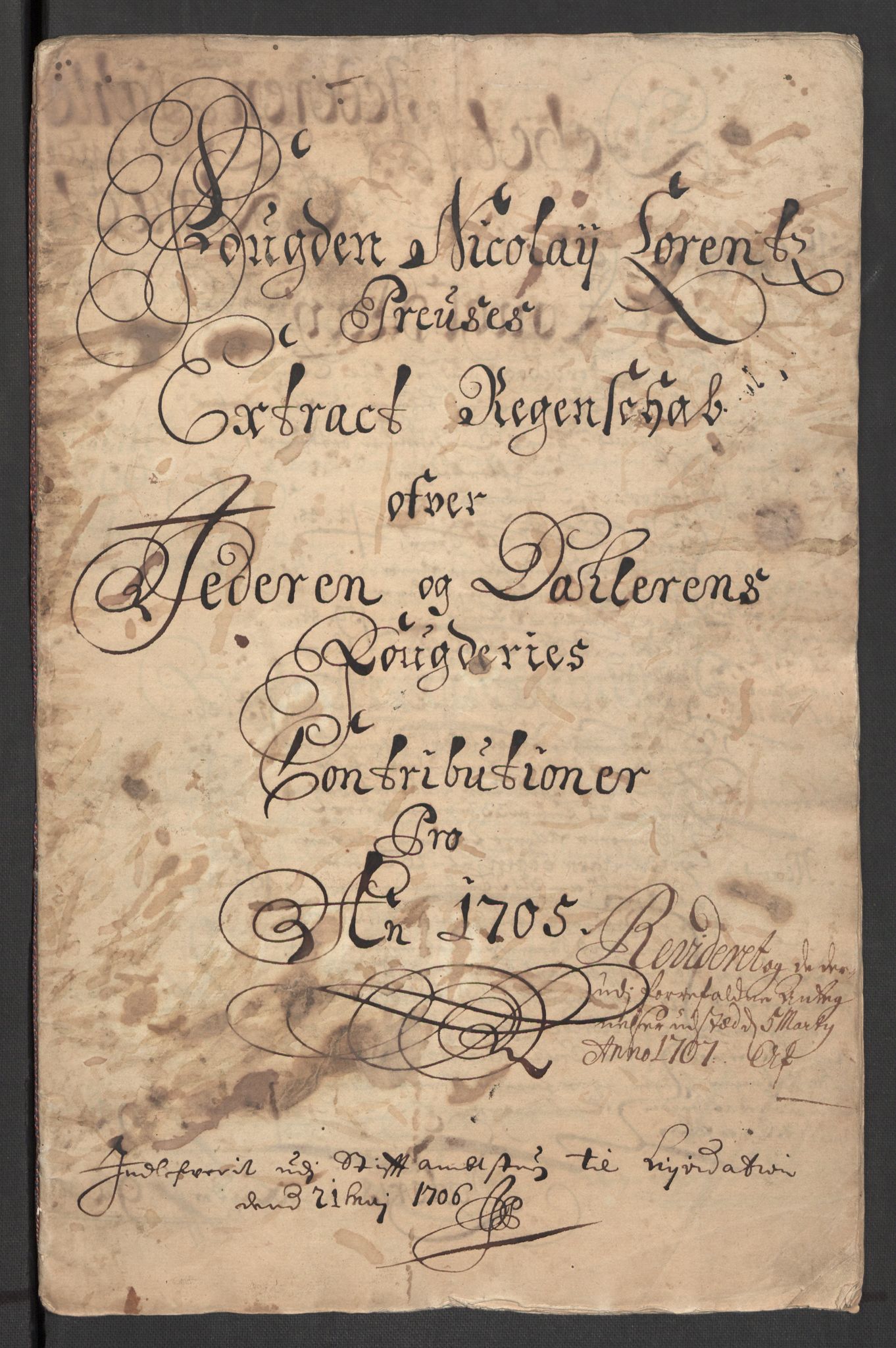 Rentekammeret inntil 1814, Reviderte regnskaper, Fogderegnskap, AV/RA-EA-4092/R46/L2733: Fogderegnskap Jæren og Dalane, 1705-1708, s. 3