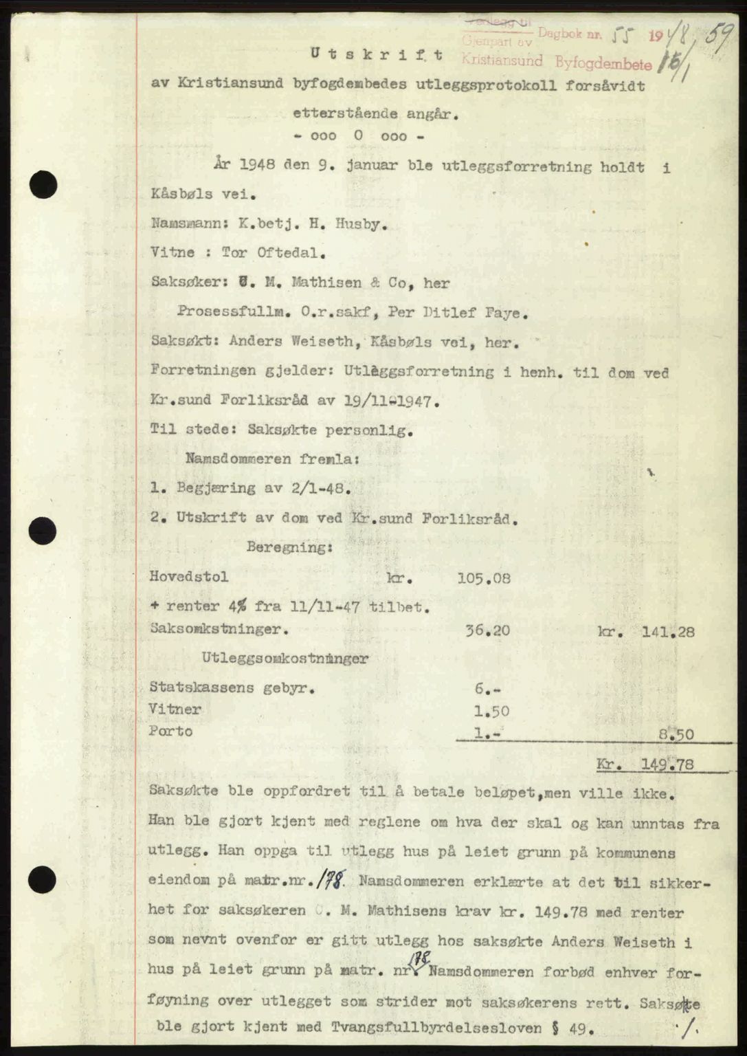 Kristiansund byfogd, SAT/A-4587/A/27: Pantebok nr. 44, 1947-1948, Dagboknr: 55/1948