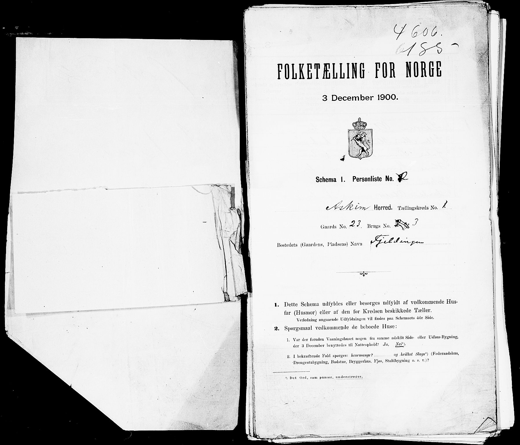 SAO, Folketelling 1900 for 0124 Askim herred, 1900