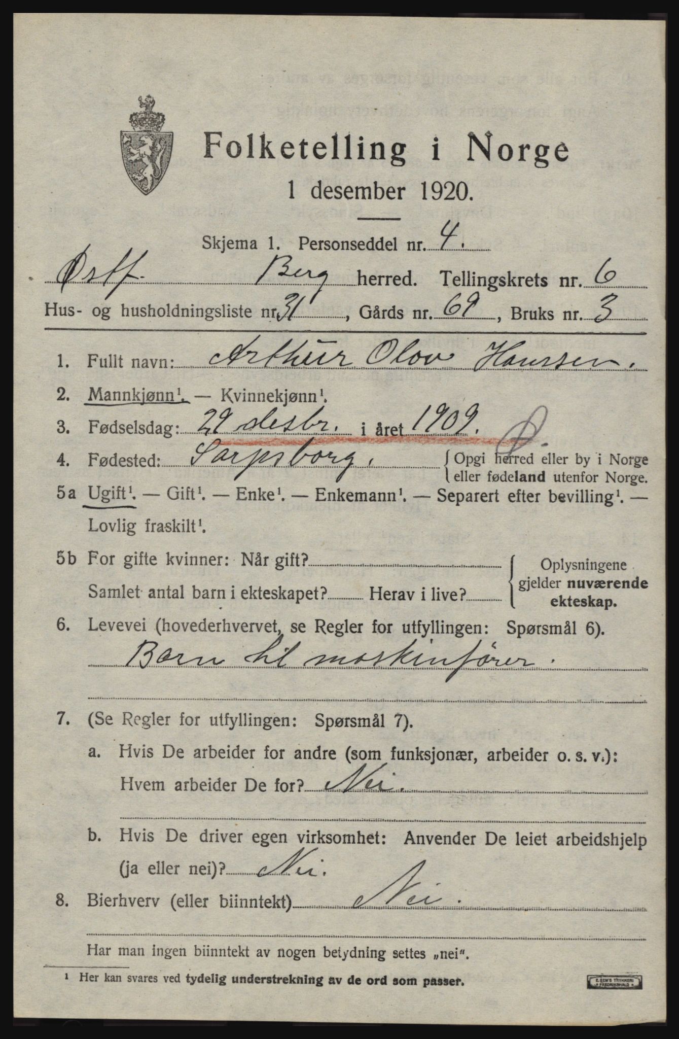 SAO, Folketelling 1920 for 0116 Berg herred, 1920, s. 10447