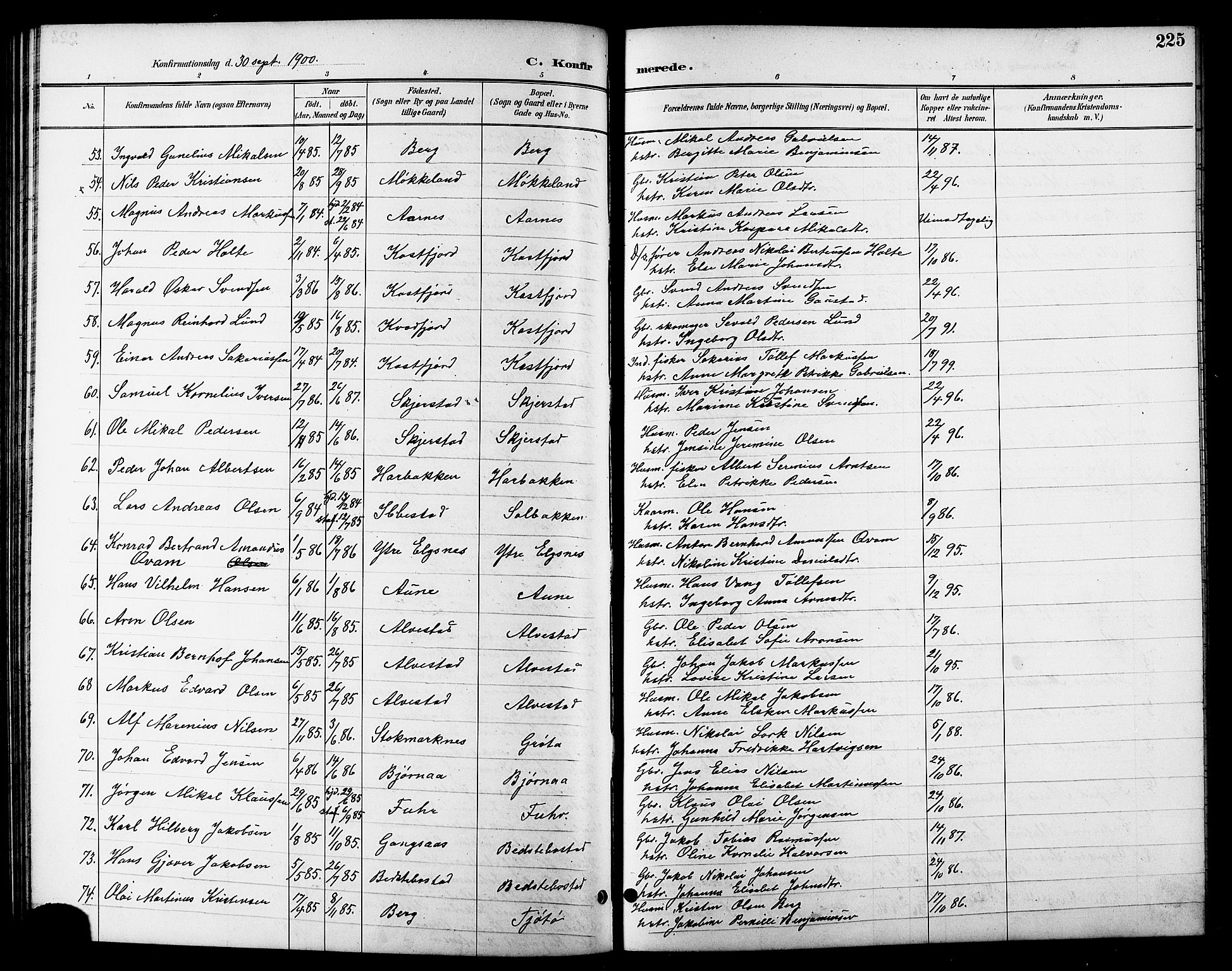 Trondenes sokneprestkontor, AV/SATØ-S-1319/H/Hb/L0011klokker: Klokkerbok nr. 11, 1891-1906, s. 225
