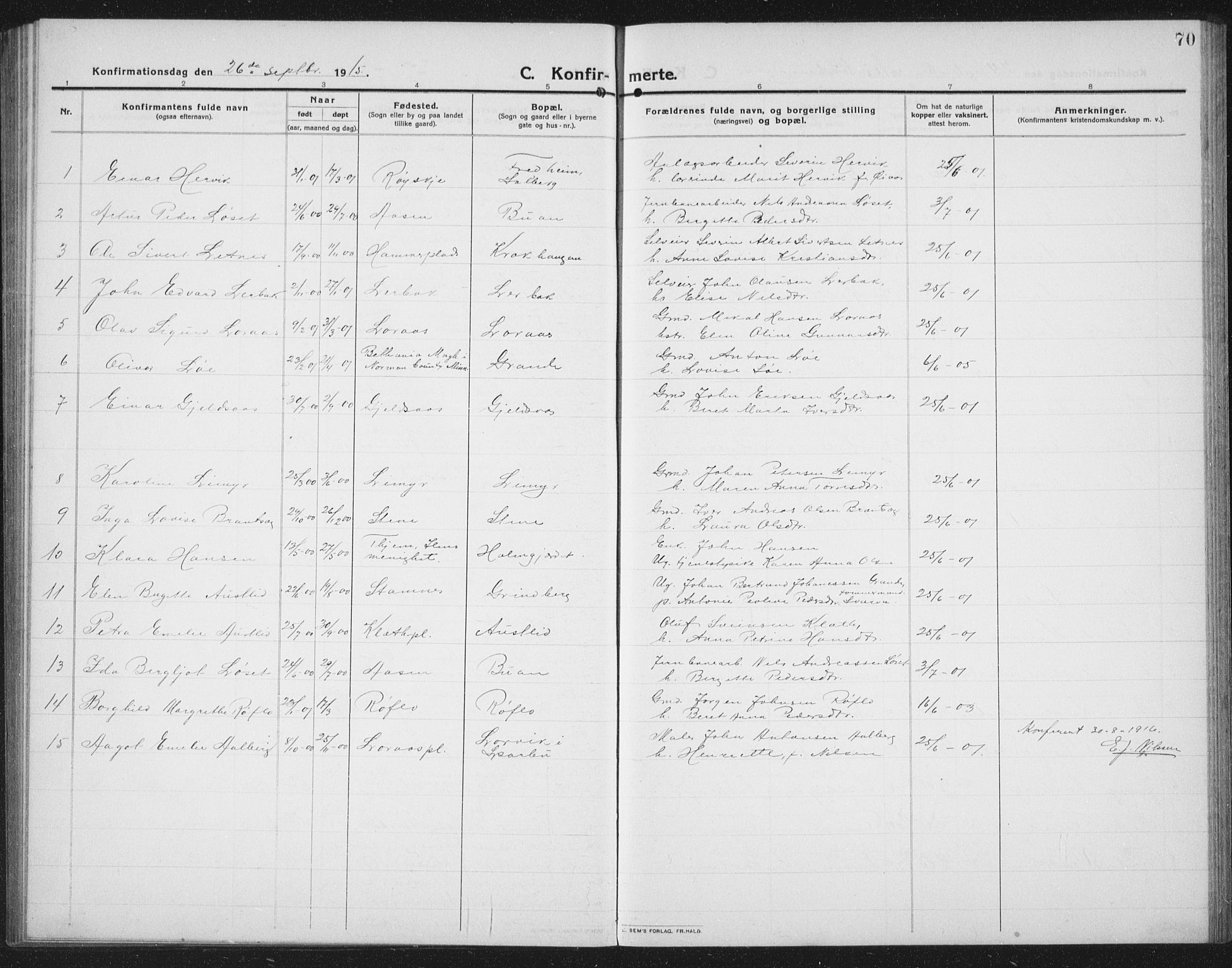 Ministerialprotokoller, klokkerbøker og fødselsregistre - Nord-Trøndelag, AV/SAT-A-1458/731/L0312: Klokkerbok nr. 731C03, 1911-1935, s. 70
