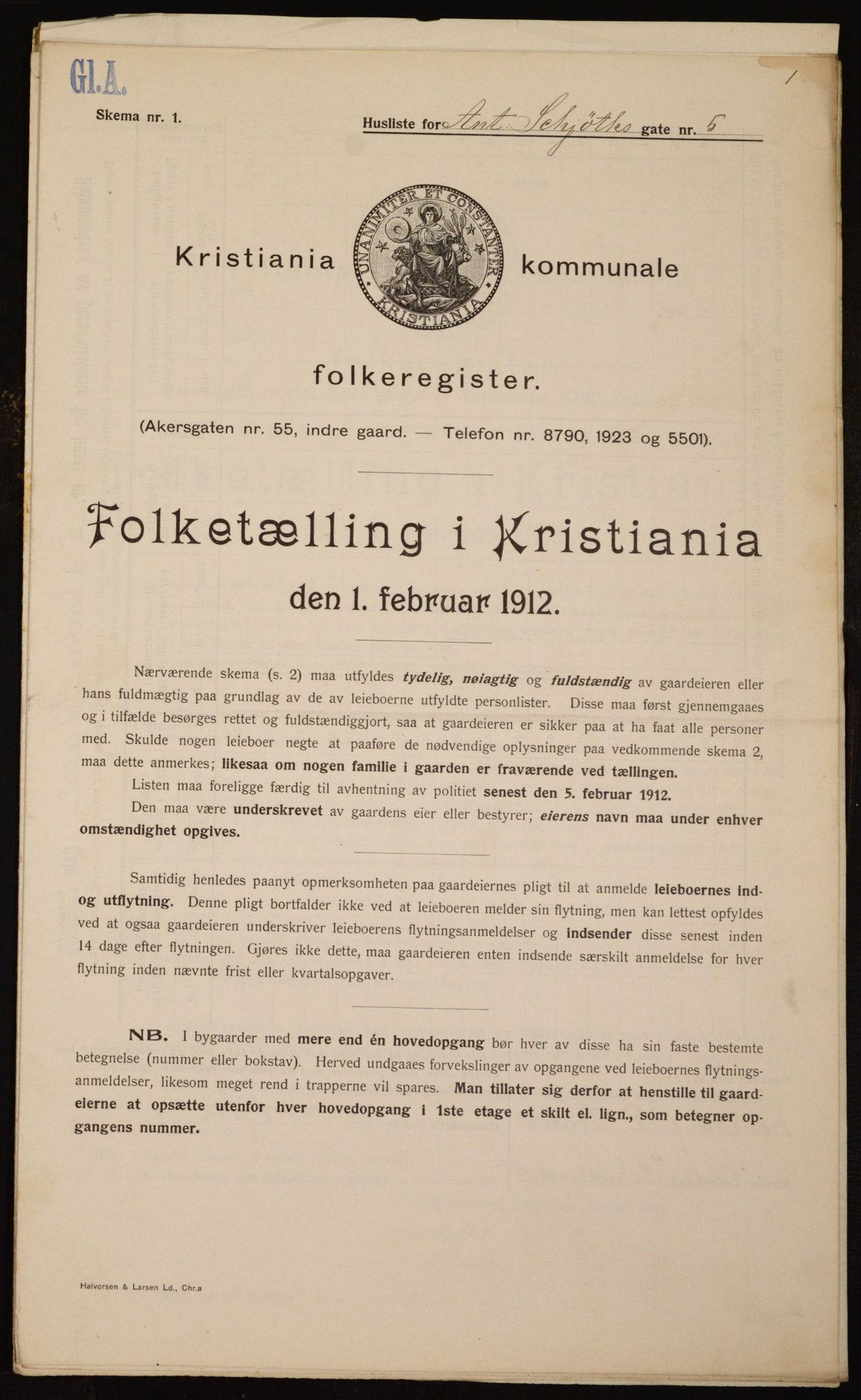 OBA, Kommunal folketelling 1.2.1912 for Kristiania, 1912, s. 1277