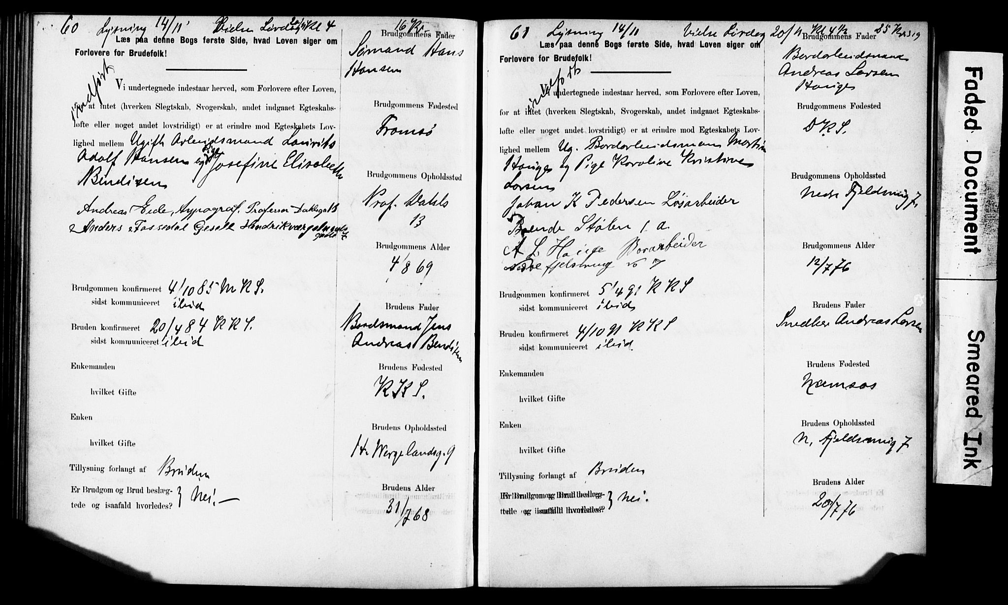 Korskirken sokneprestembete, AV/SAB-A-76101: Forlovererklæringer nr. II.5.6, 1889-1898, s. 319