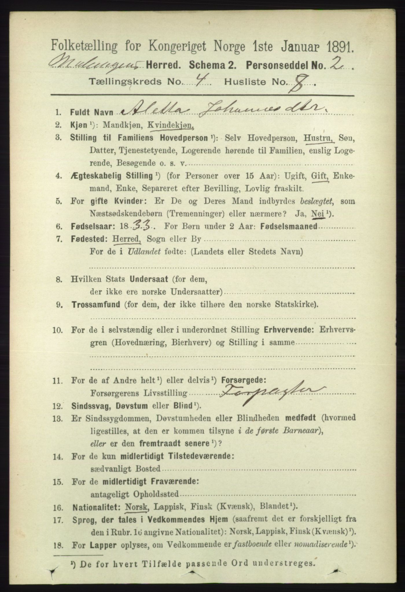 RA, Folketelling 1891 for 1932 Malangen herred, 1891, s. 1142