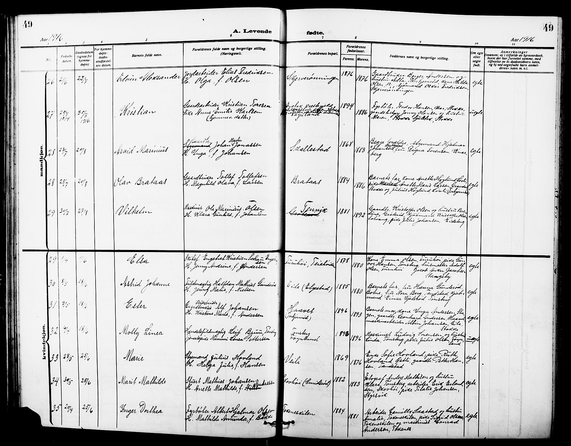 Nøtterøy kirkebøker, AV/SAKO-A-354/G/Ga/L0005: Klokkerbok nr. I 5, 1910-1924, s. 49