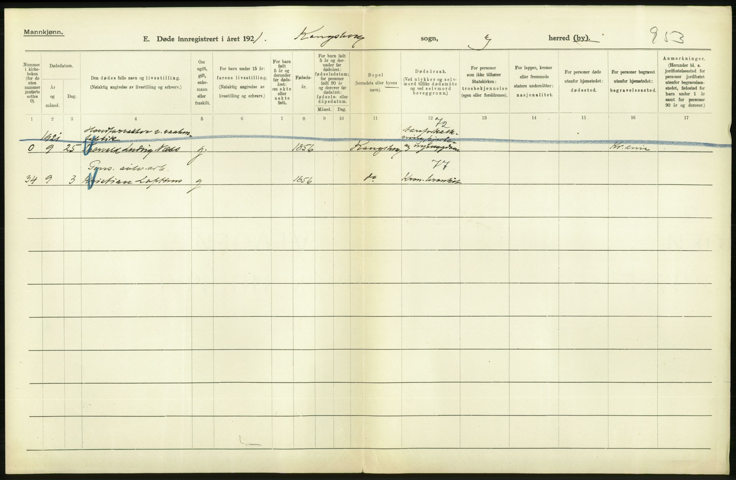 Statistisk sentralbyrå, Sosiodemografiske emner, Befolkning, AV/RA-S-2228/D/Df/Dfc/Dfca/L0020: Buskerud fylke: Døde. Byer og bygder., 1921, s. 412