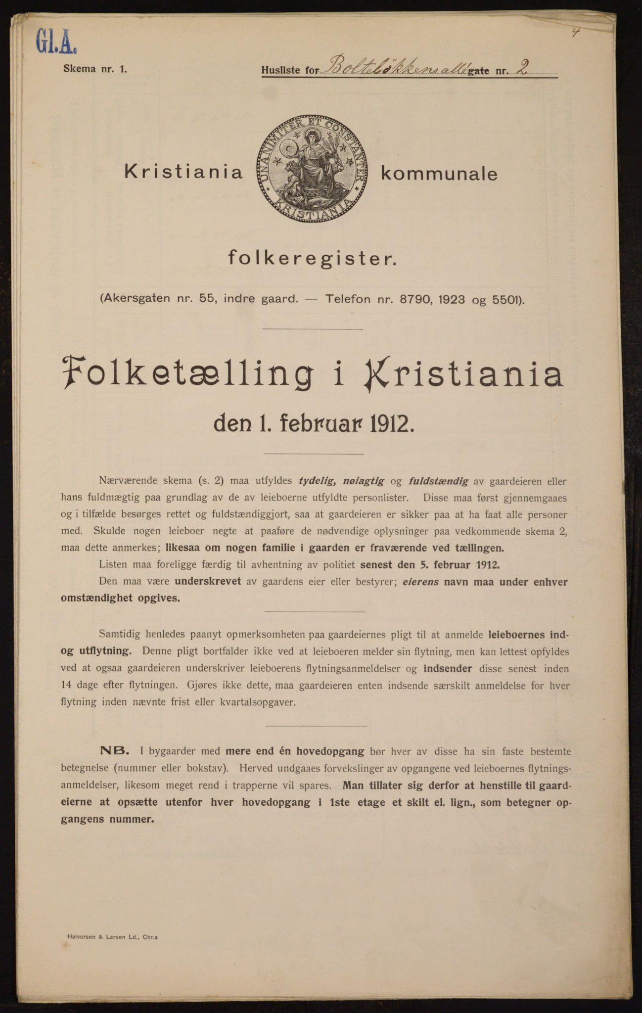 OBA, Kommunal folketelling 1.2.1912 for Kristiania, 1912, s. 7469