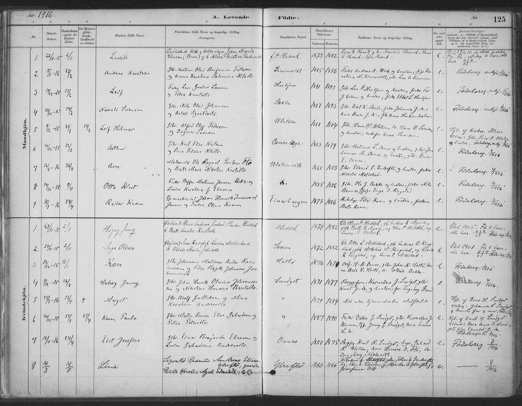 Ministerialprotokoller, klokkerbøker og fødselsregistre - Møre og Romsdal, SAT/A-1454/509/L0106: Ministerialbok nr. 509A04, 1883-1922, s. 125