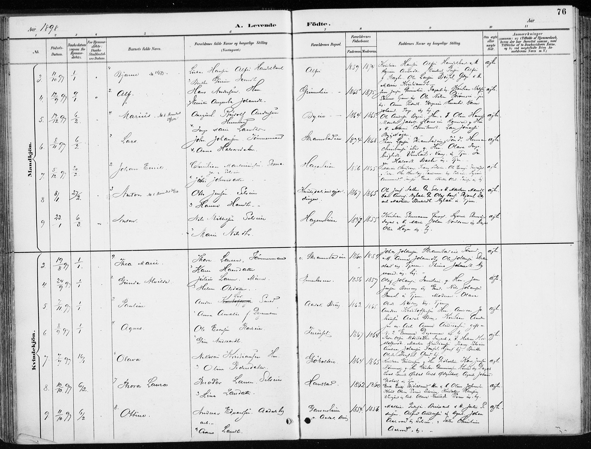 Løten prestekontor, AV/SAH-PREST-022/K/Ka/L0010: Ministerialbok nr. 10, 1892-1907, s. 76