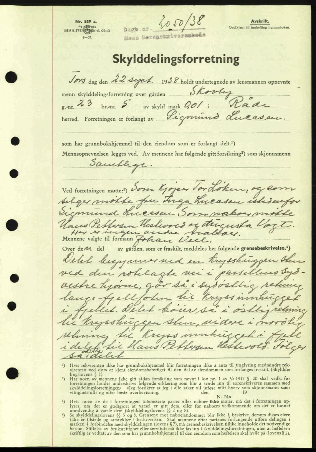 Moss sorenskriveri, SAO/A-10168: Pantebok nr. A4, 1938-1938, Dagboknr: 2050/1938