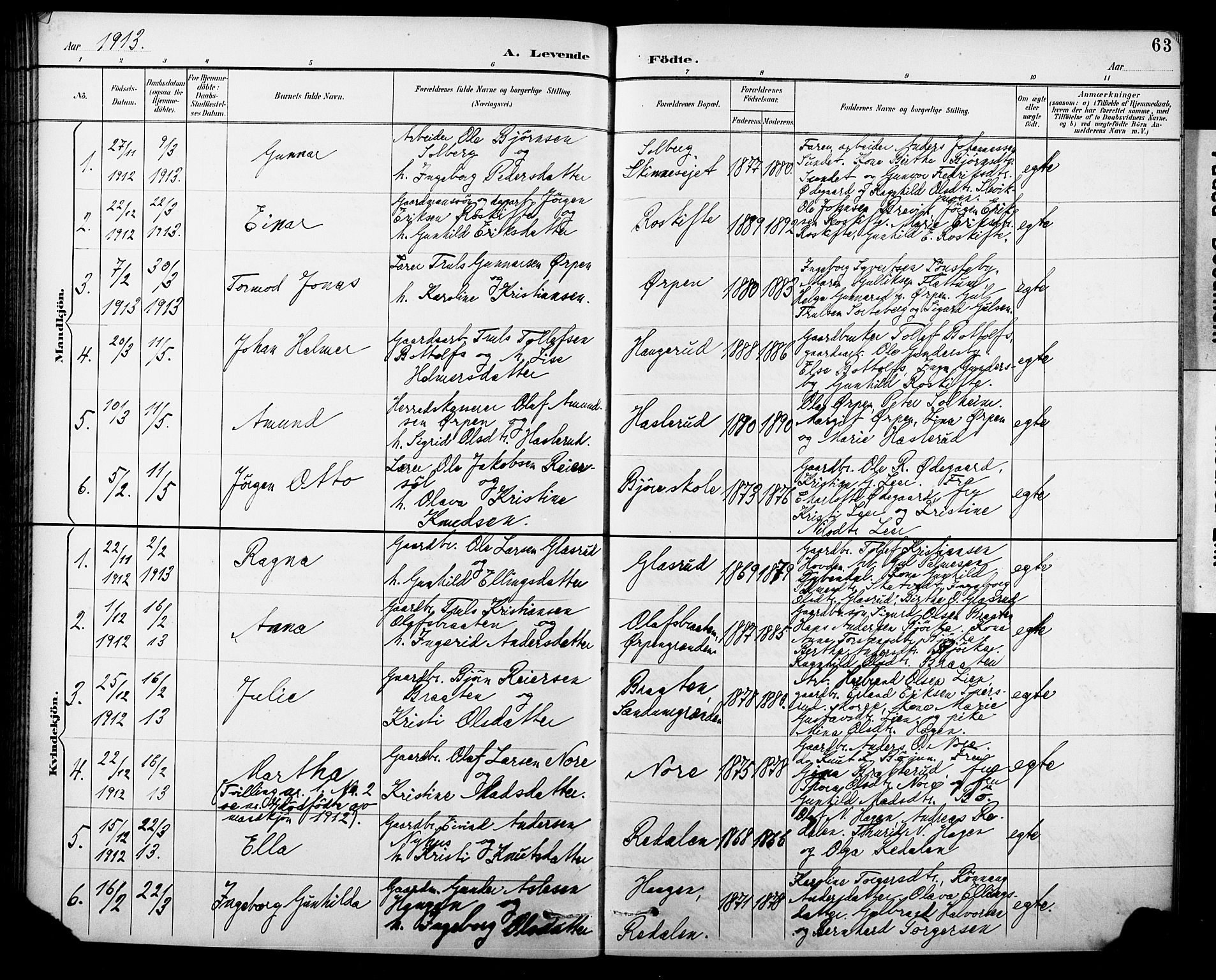 Krødsherad kirkebøker, AV/SAKO-A-19/G/Ga/L0002: Klokkerbok nr. 2, 1894-1918, s. 63
