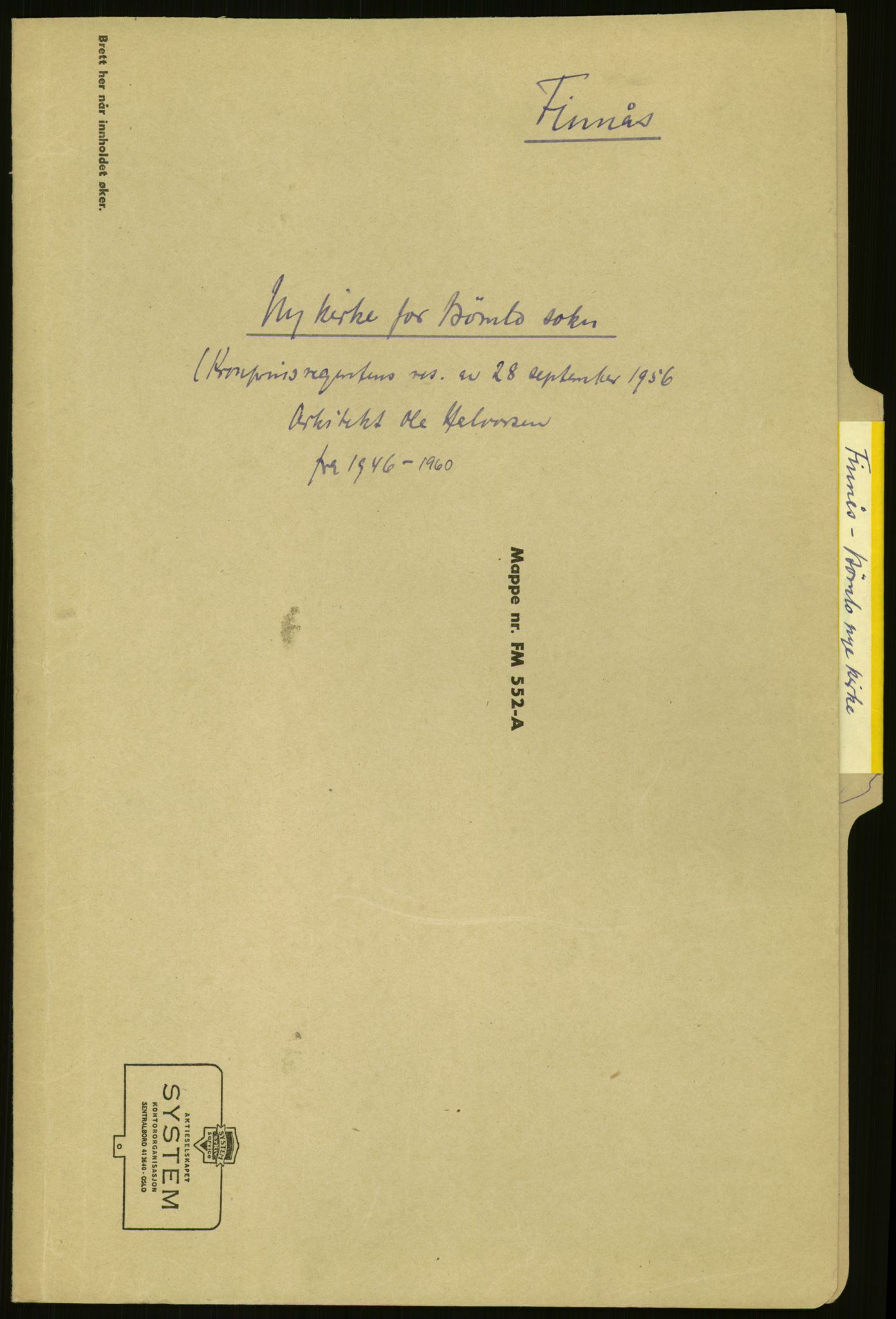 Kirke- og undervisningsdepartementet, Kontoret  for kirke og geistlighet A, AV/RA-S-1007/F/Fb/L0024: Finnås (gml. Føyen) - Fiskum se Eiker, 1838-1961, s. 185