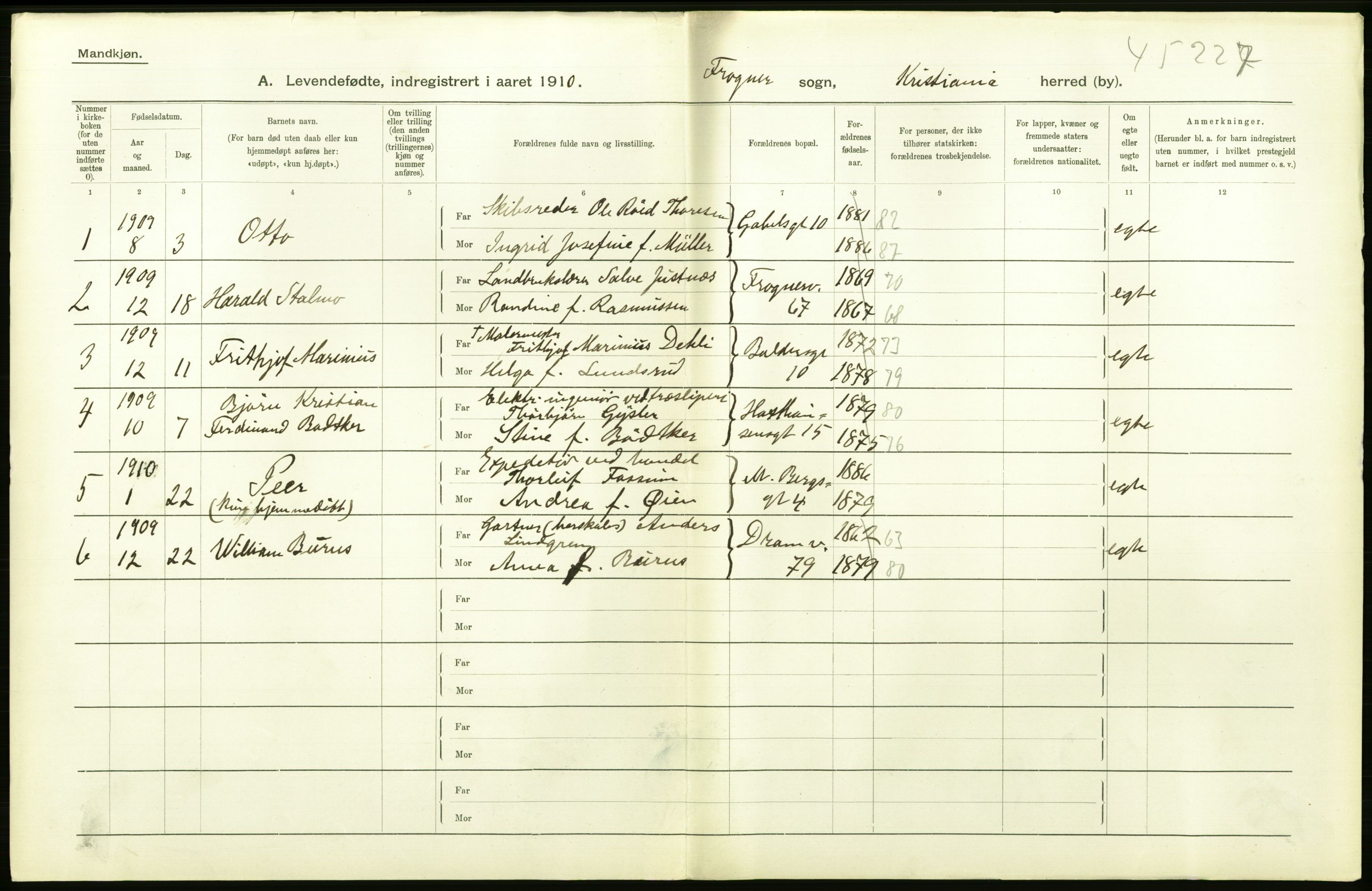 Statistisk sentralbyrå, Sosiodemografiske emner, Befolkning, RA/S-2228/D/Df/Dfa/Dfah/L0006: Kristiania: Levendefødte menn., 1910, s. 608