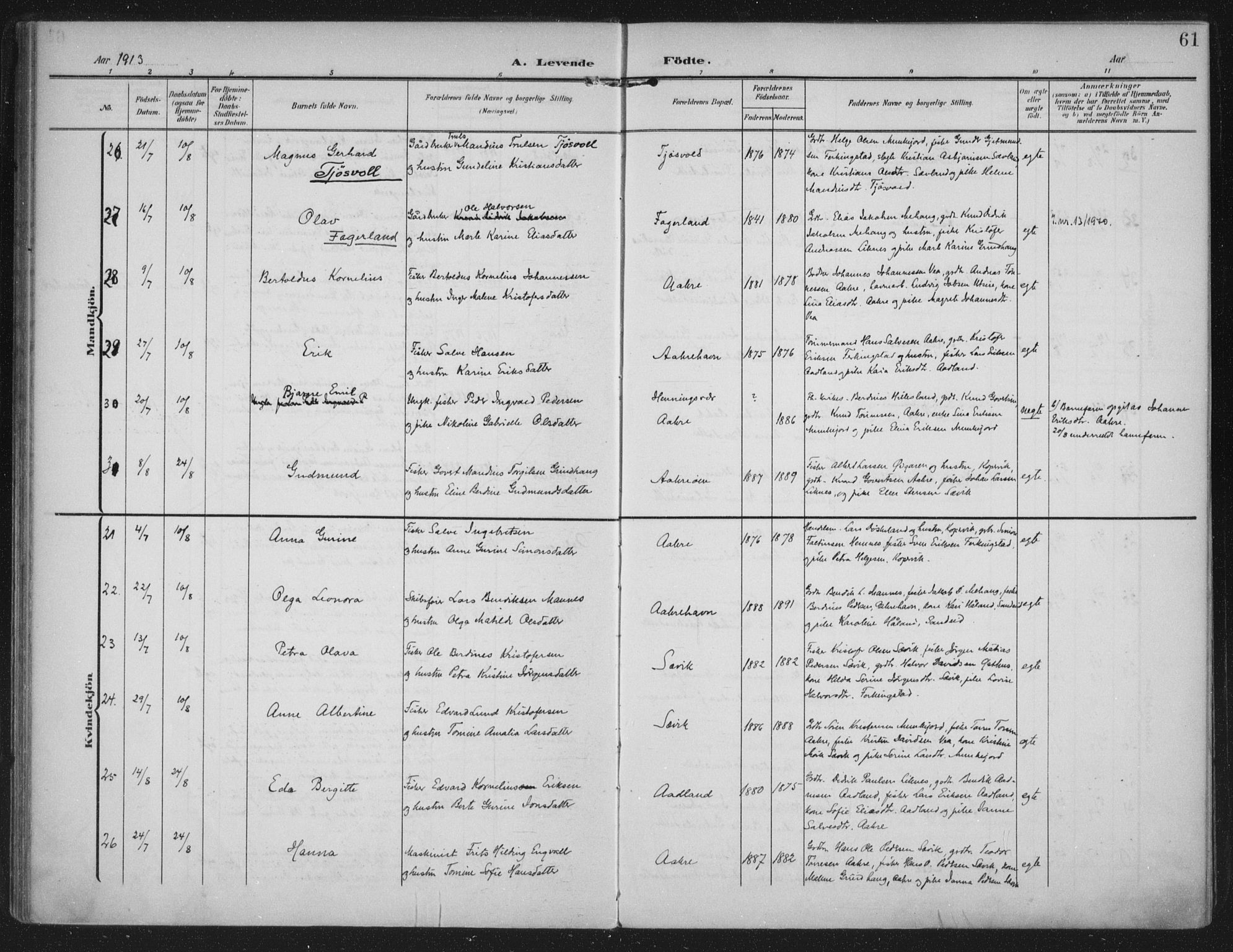 Kopervik sokneprestkontor, AV/SAST-A-101850/H/Ha/Haa/L0005: Ministerialbok nr. A 5, 1906-1924, s. 61
