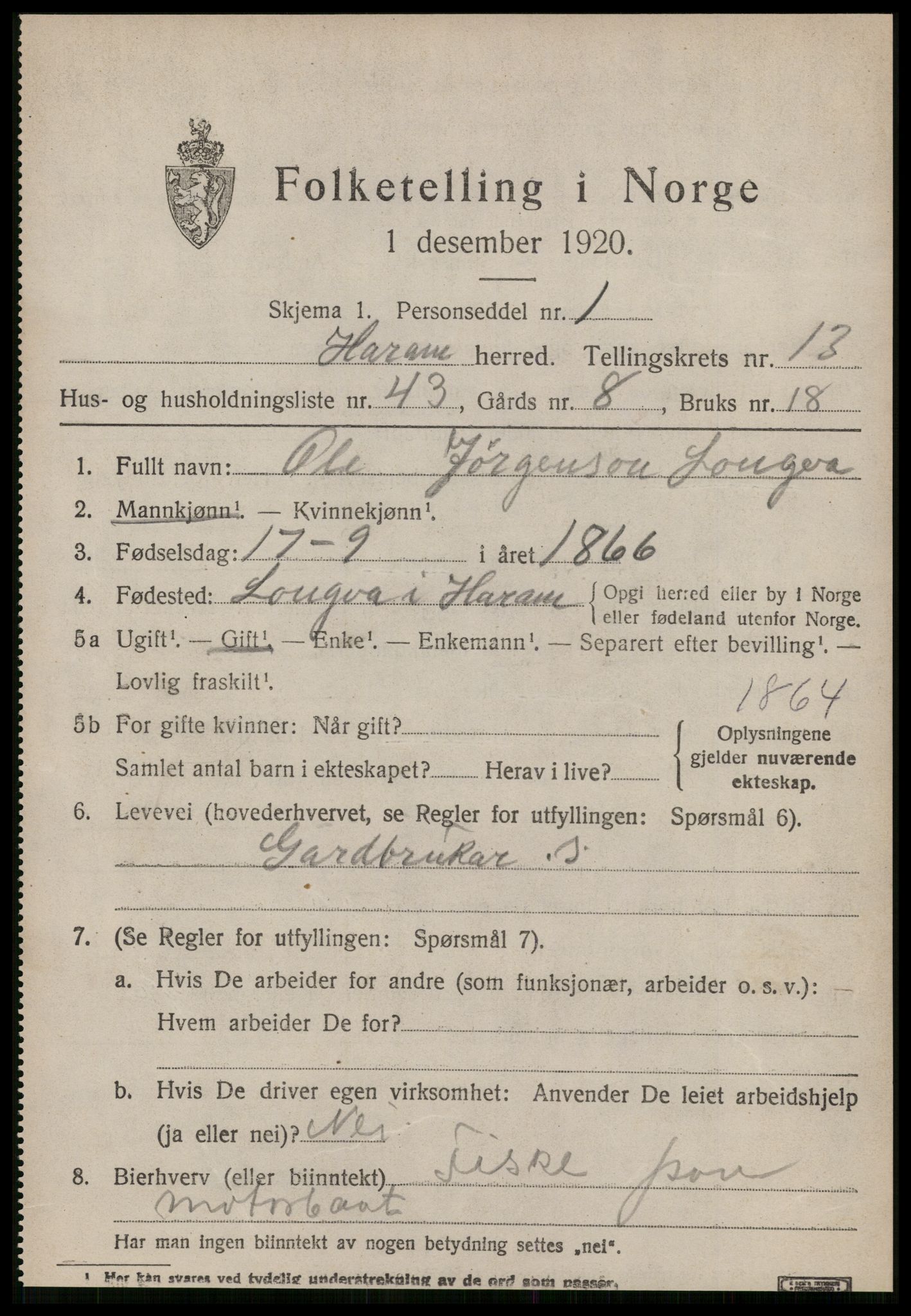 SAT, Folketelling 1920 for 1534 Haram herred, 1920, s. 7583