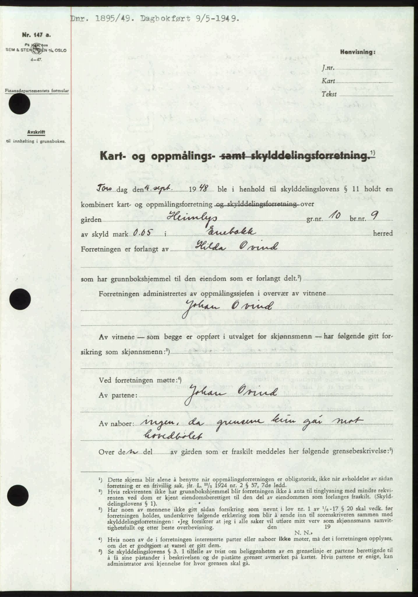 Nedre Romerike sorenskriveri, SAO/A-10469/G/Gb/Gbd/L0025: Pantebok nr. 25, 1949-1949, Dagboknr: 1895/1949