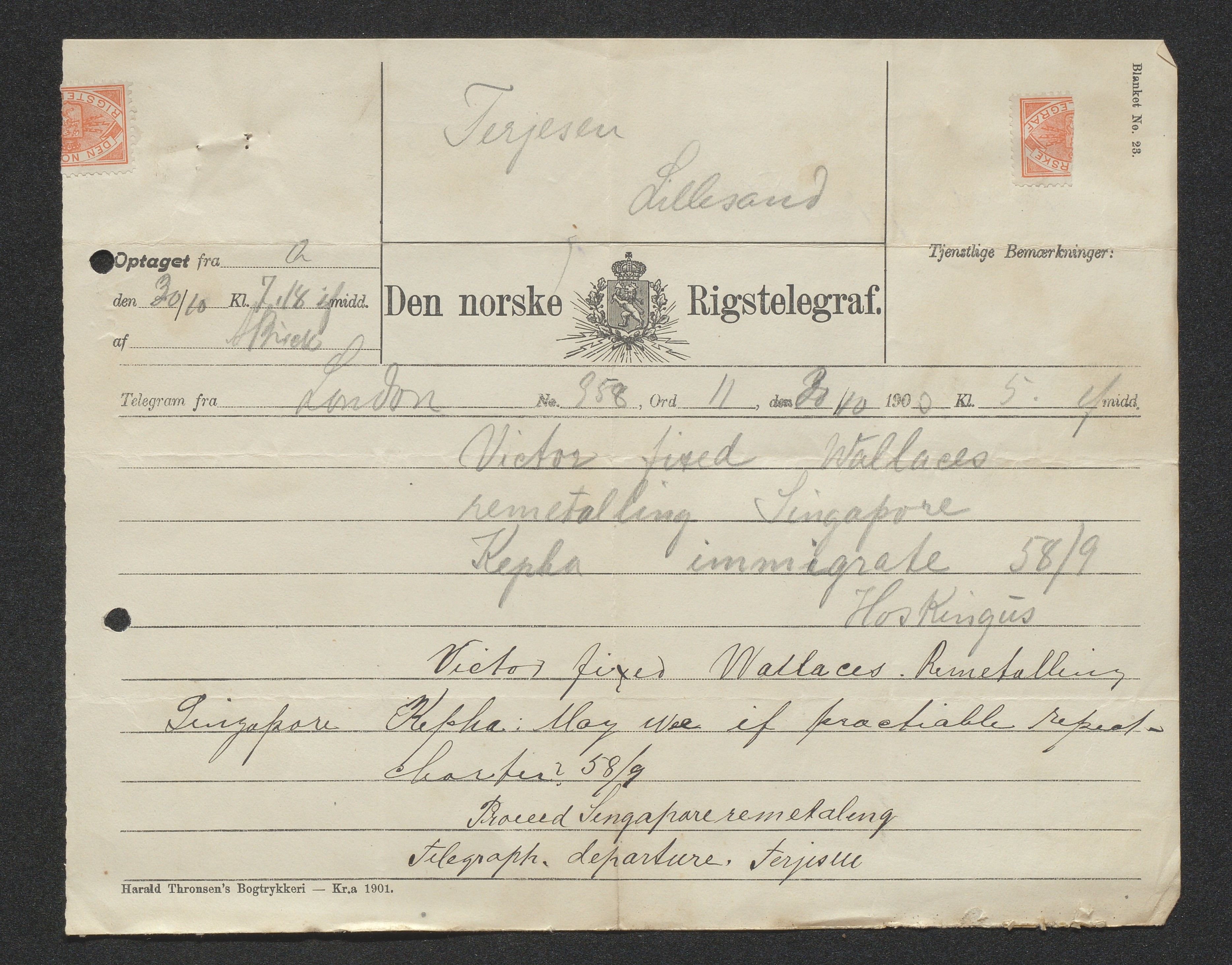 O. Terjesens rederi, AAKS/PA-2525/E/E01/L0011: Korrespondanse, 1903