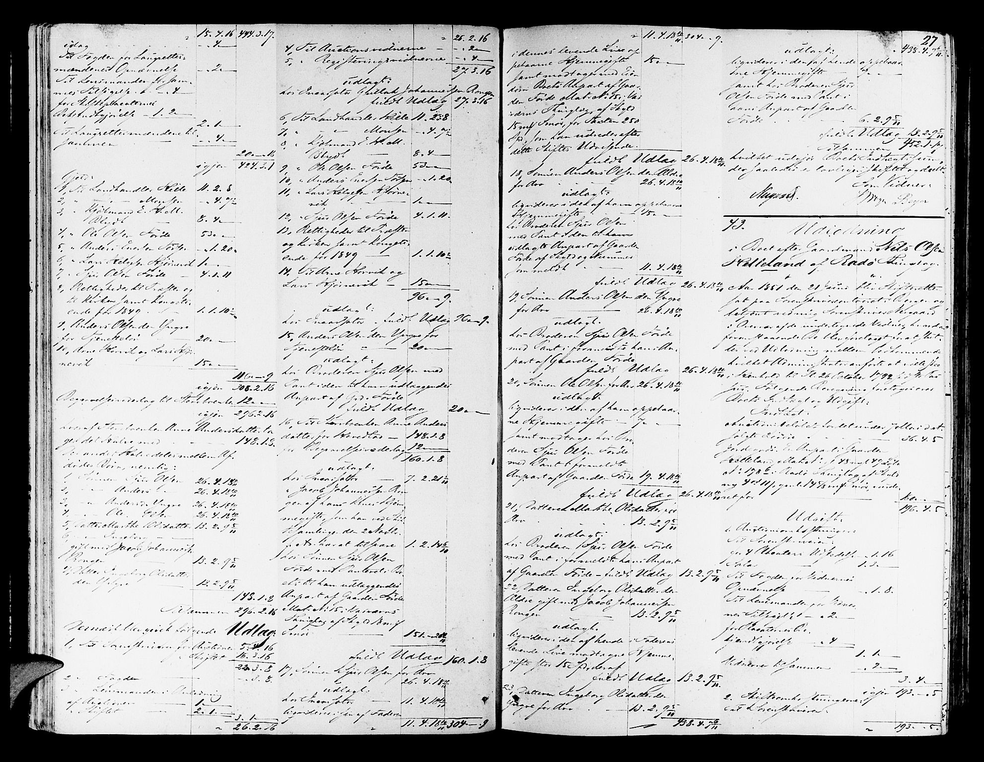 Nordhordland sorenskrivar, AV/SAB-A-2901/1/H/Hd/Hda/L0005: Skifteutlodningsprotokollar, 1851-1857, s. 26b-27a