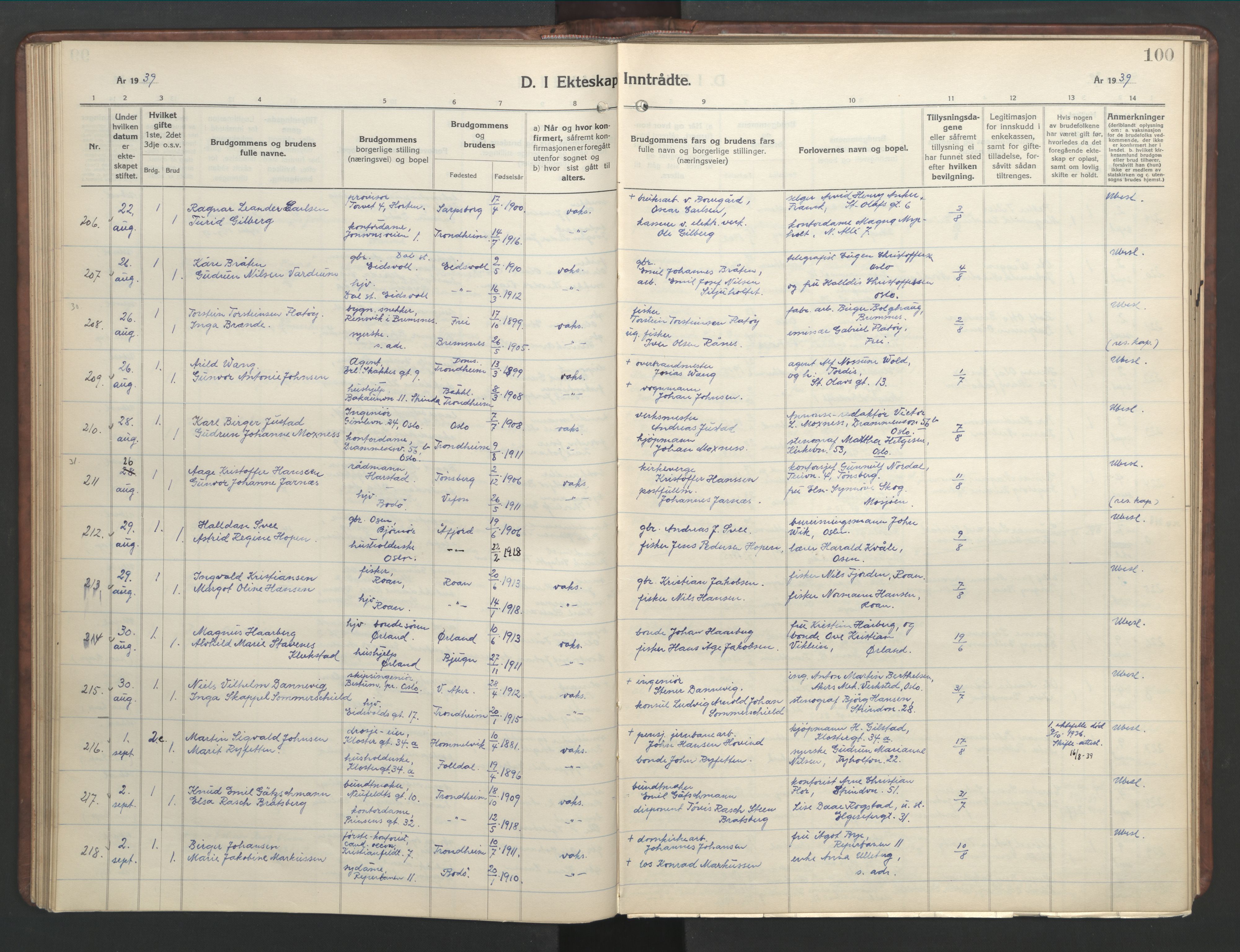 Ministerialprotokoller, klokkerbøker og fødselsregistre - Sør-Trøndelag, SAT/A-1456/601/L0101: Klokkerbok nr. 601C19, 1935-1946, s. 100