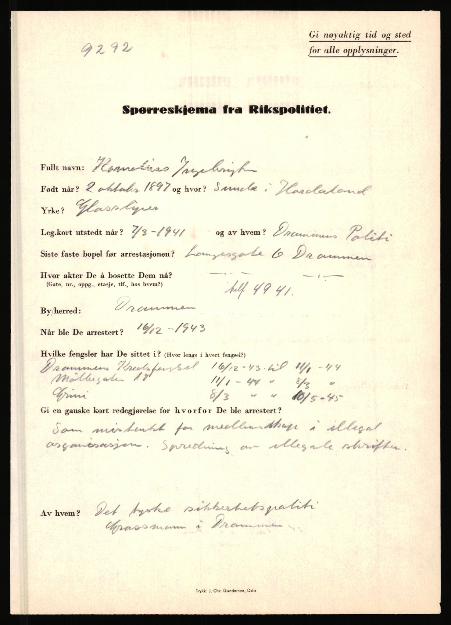 Rikspolitisjefen, AV/RA-S-1560/L/L0007: Heen, Erik C. - Iversen, Trygve, 1940-1945, s. 1131