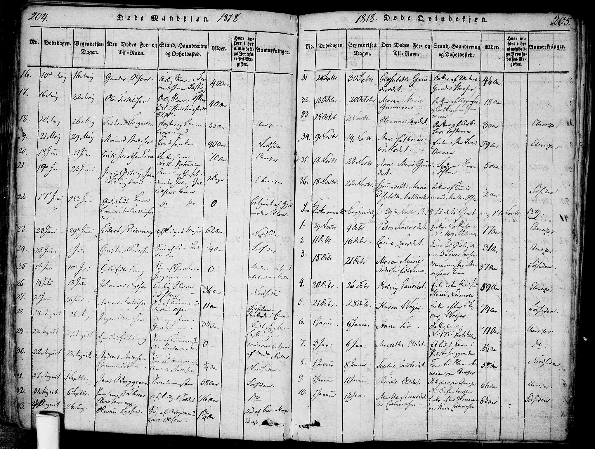 Halden prestekontor Kirkebøker, AV/SAO-A-10909/F/Fa/L0003: Ministerialbok nr. I 3, 1815-1834, s. 204-205