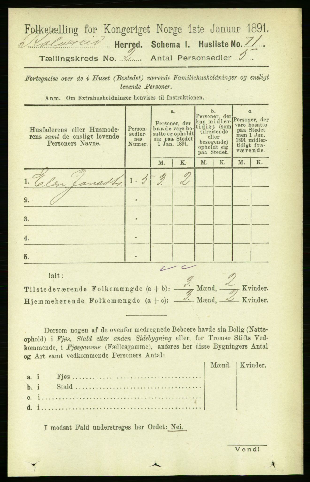 RA, Folketelling 1891 for 1752 Kolvereid herred, 1891, s. 319