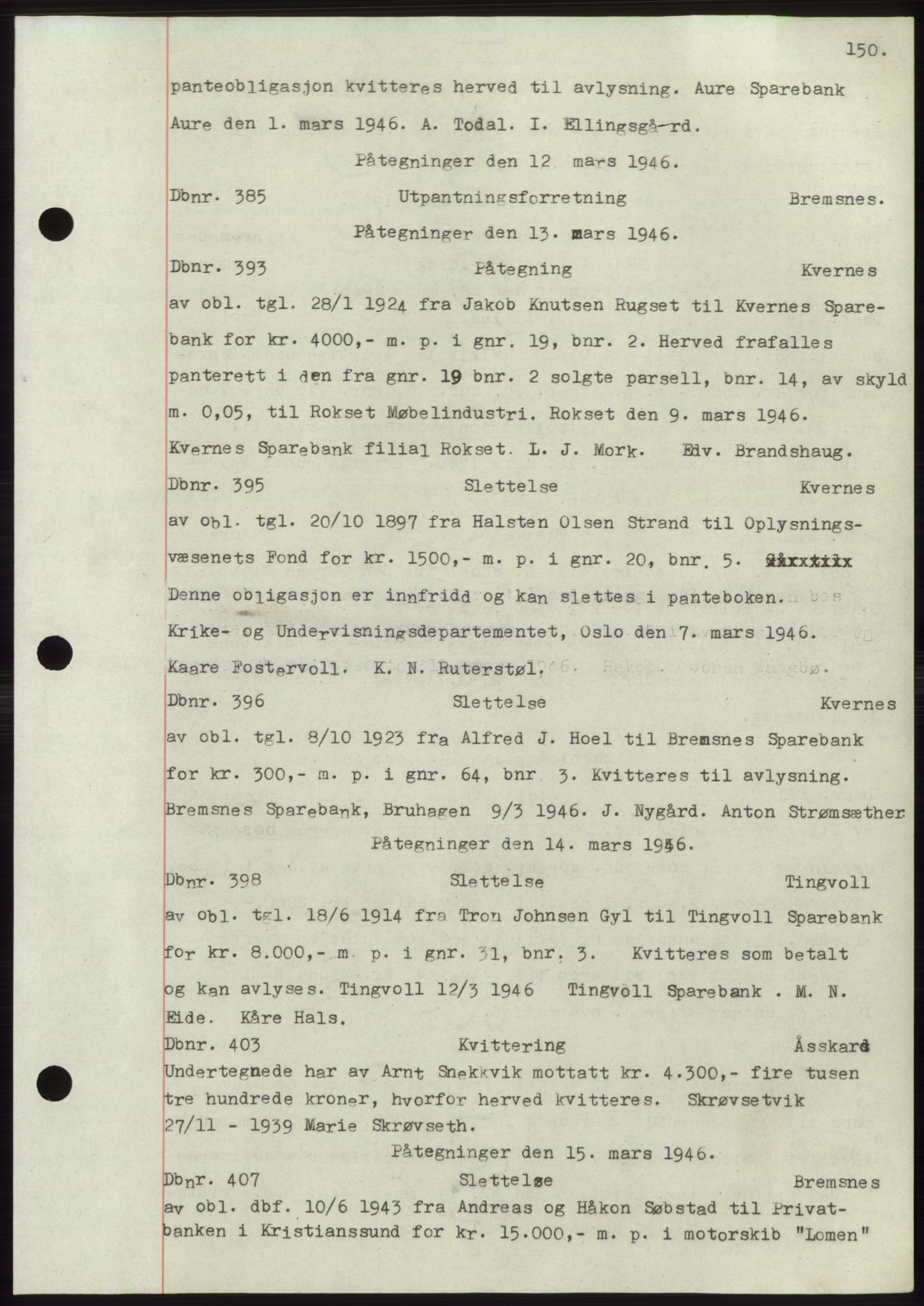 Nordmøre sorenskriveri, SAT/A-4132/1/2/2Ca: Pantebok nr. C82b, 1946-1951, Dagboknr: 385/1946