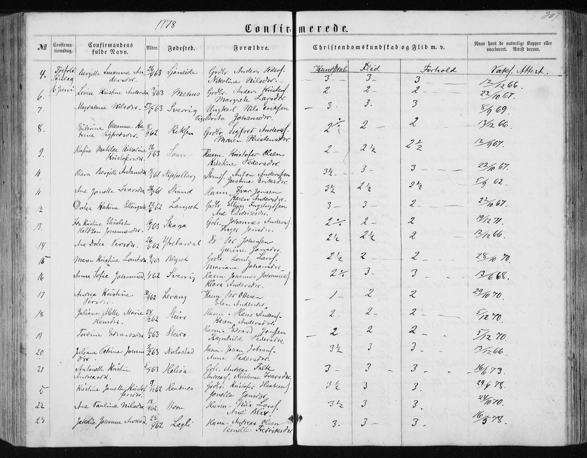 Ministerialprotokoller, klokkerbøker og fødselsregistre - Nordland, AV/SAT-A-1459/838/L0556: Klokkerbok nr. 838C03, 1861-1893, s. 307