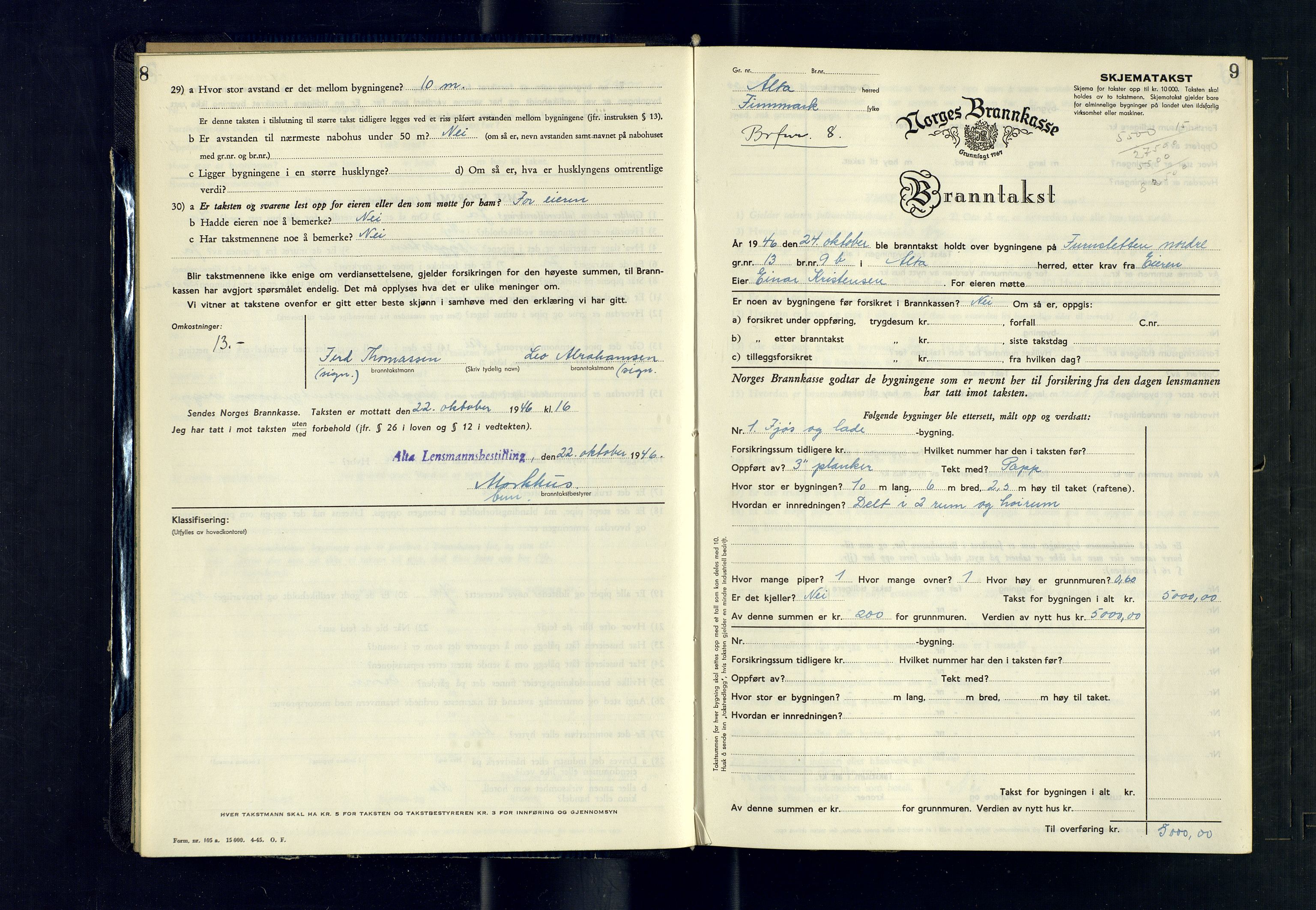 Alta lensmannskontor, AV/SATØ-S-1165/O/Ob/L0179: Branntakstprotokoll, 1946-1949, s. 8-9