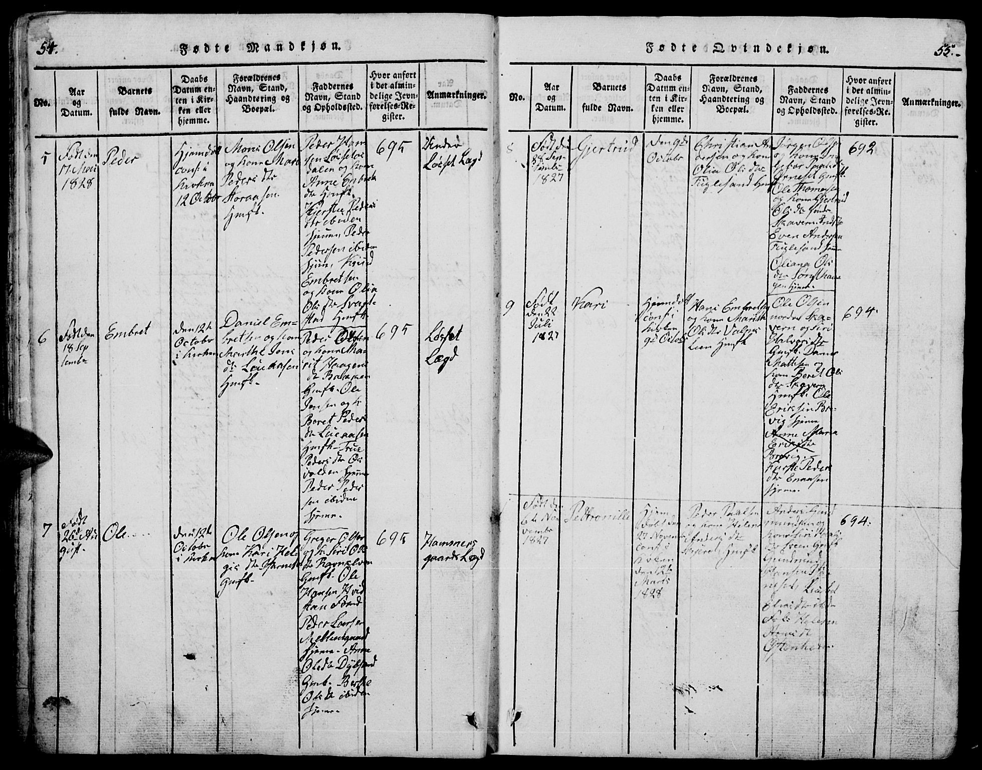 Trysil prestekontor, AV/SAH-PREST-046/H/Ha/Hab/L0005: Klokkerbok nr. 5, 1814-1877, s. 54-55