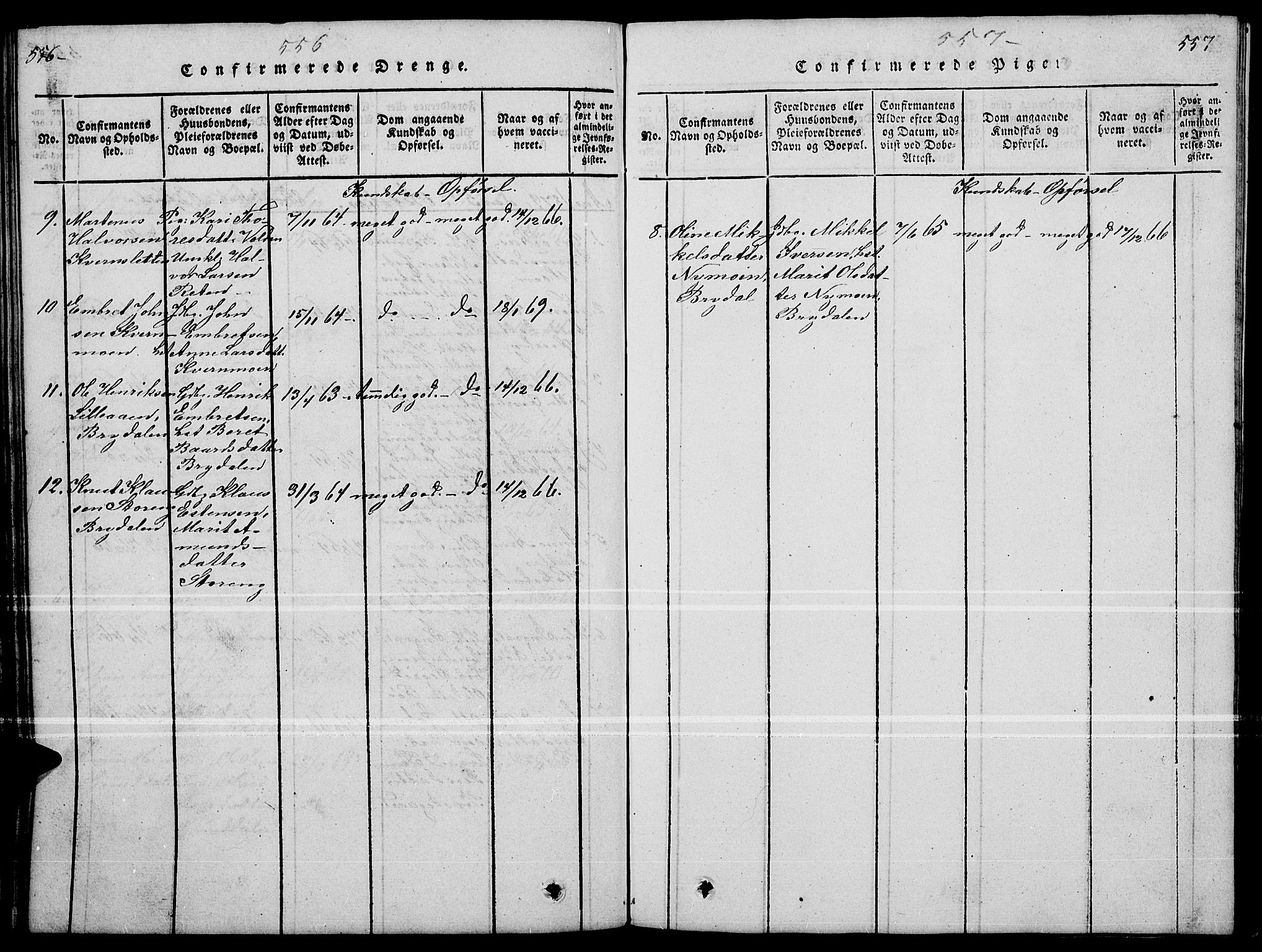Tynset prestekontor, AV/SAH-PREST-058/H/Ha/Hab/L0004: Klokkerbok nr. 4, 1814-1879, s. 556-557