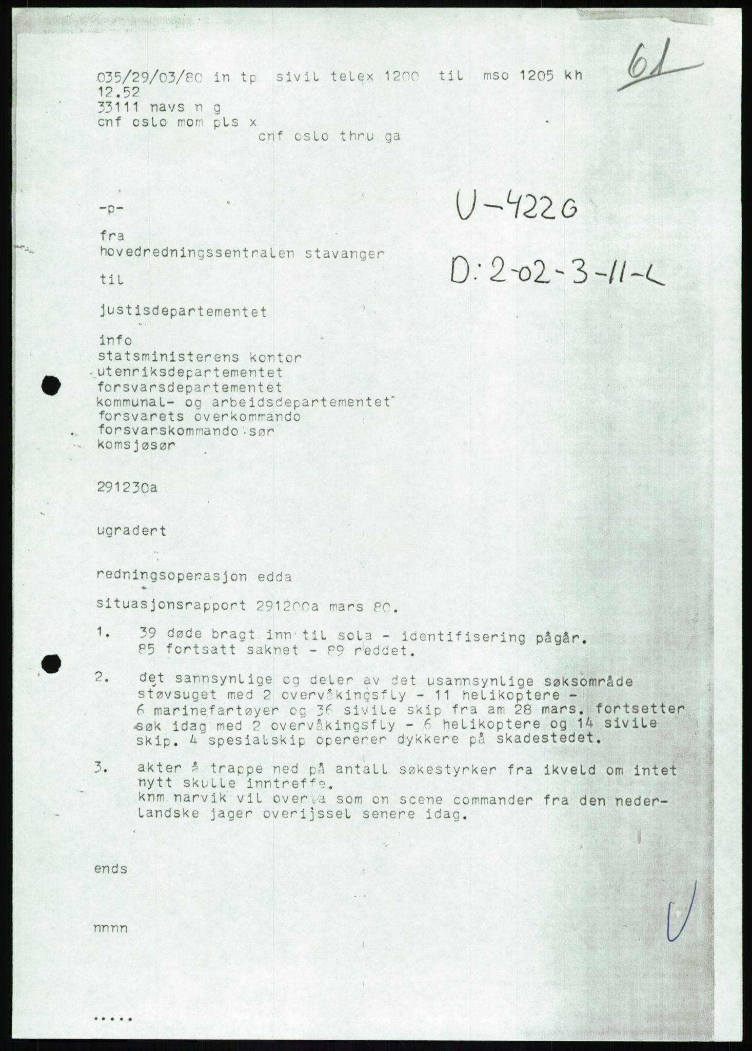 Justisdepartementet, Granskningskommisjonen ved Alexander Kielland-ulykken 27.3.1980, AV/RA-S-1165/D/L0017: P Hjelpefartøy (Doku.liste + P1-P6 av 6)/Q Hovedredningssentralen (Q0-Q27 av 27), 1980-1981, s. 207